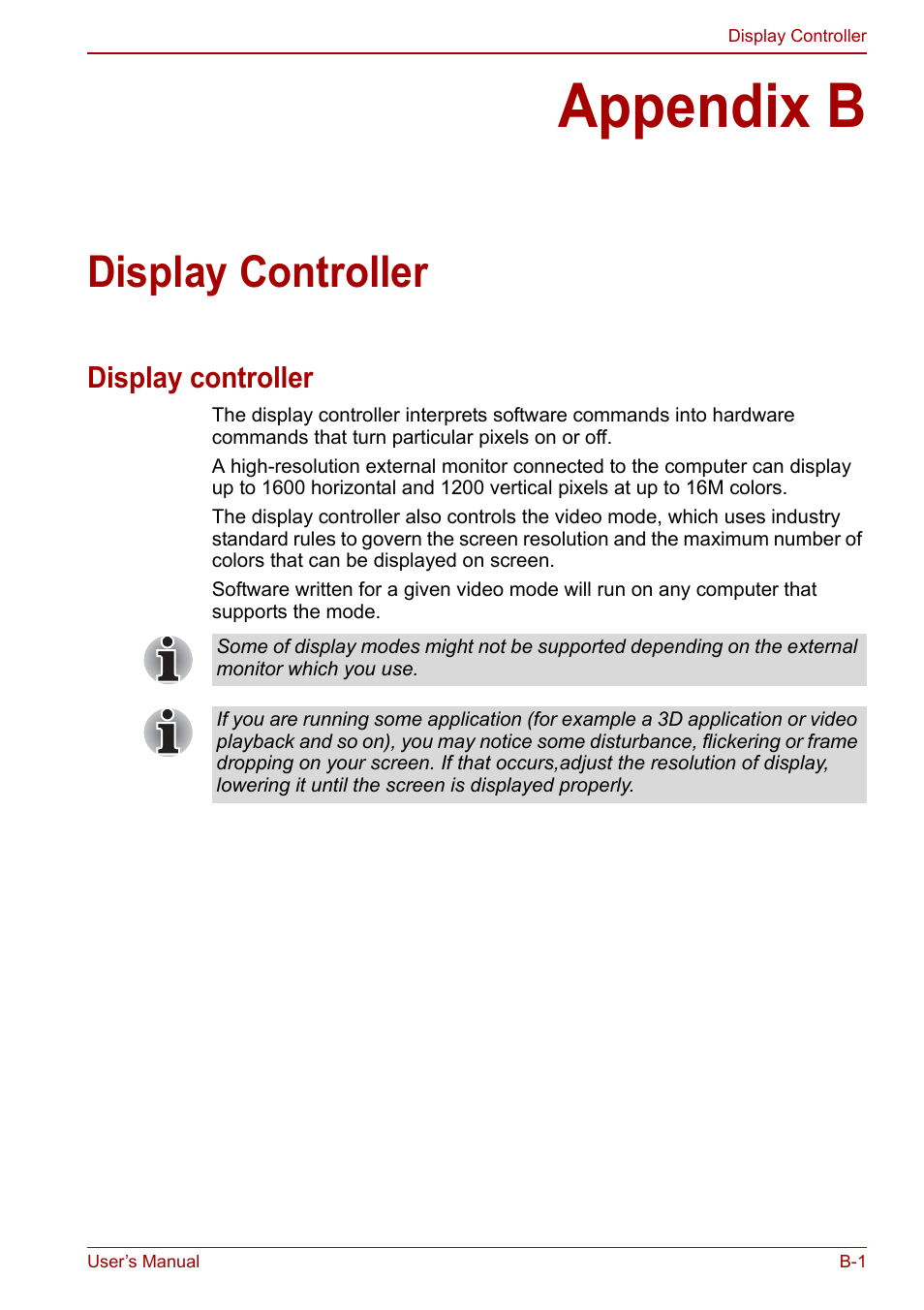 Appendix b: display controller, Appendix b, Display controller | To the, Display, Controller | Toshiba NB250 User Manual | Page 107 / 130