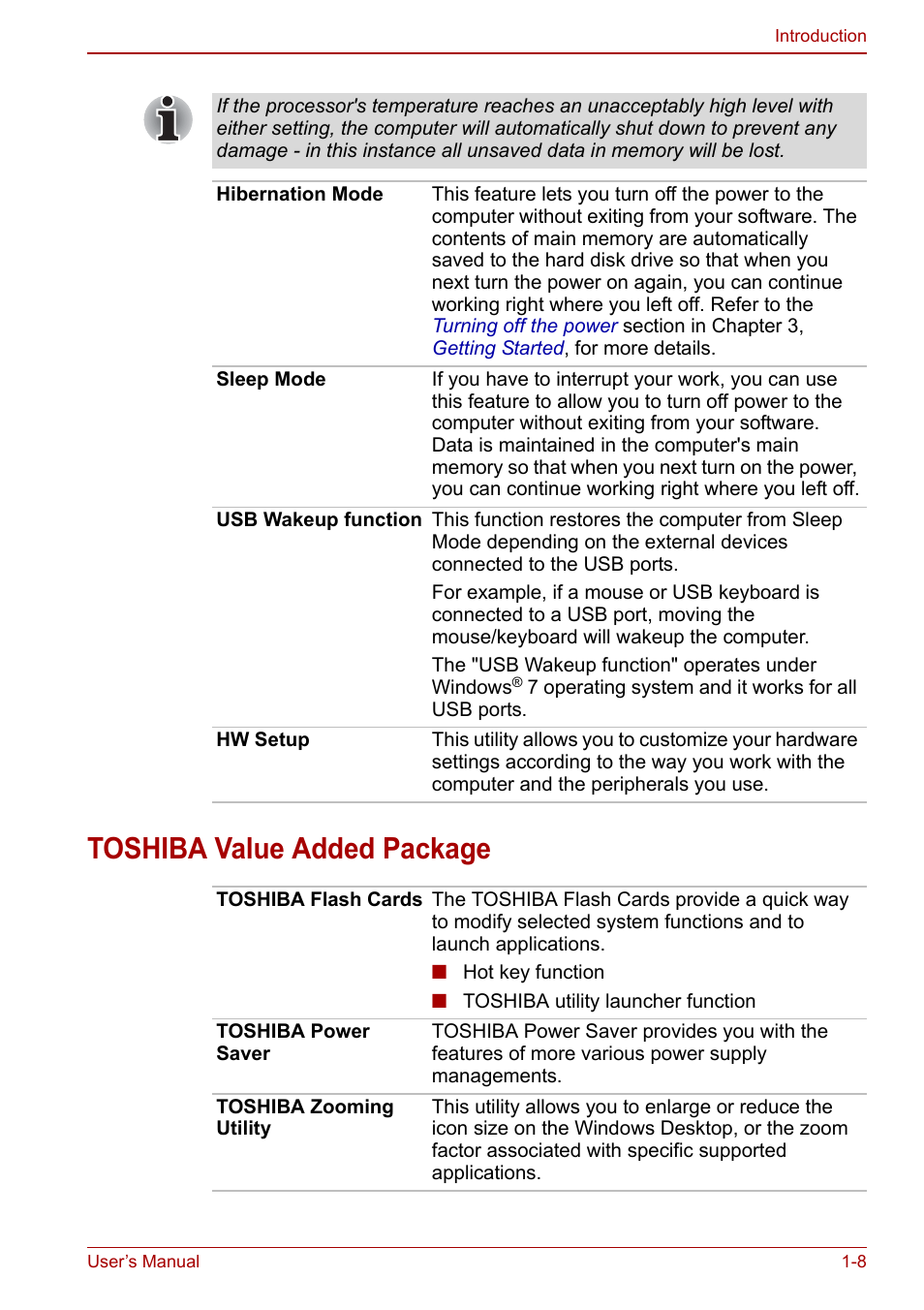 Toshiba value added package, Toshiba value added package -8 | Toshiba NB250 User Manual | Page 24 / 130