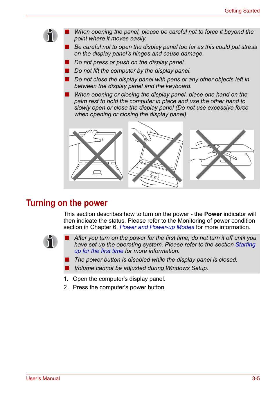 Turning on the power, Turning on the power -5 | Toshiba NB250 User Manual | Page 41 / 130