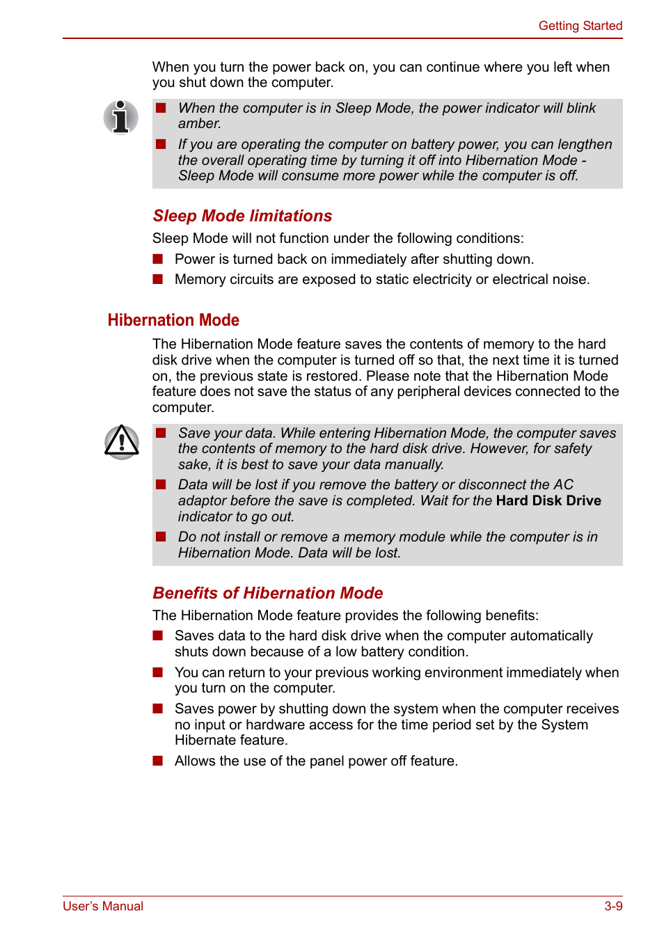 Hibernation mode | Toshiba NB250 User Manual | Page 45 / 130