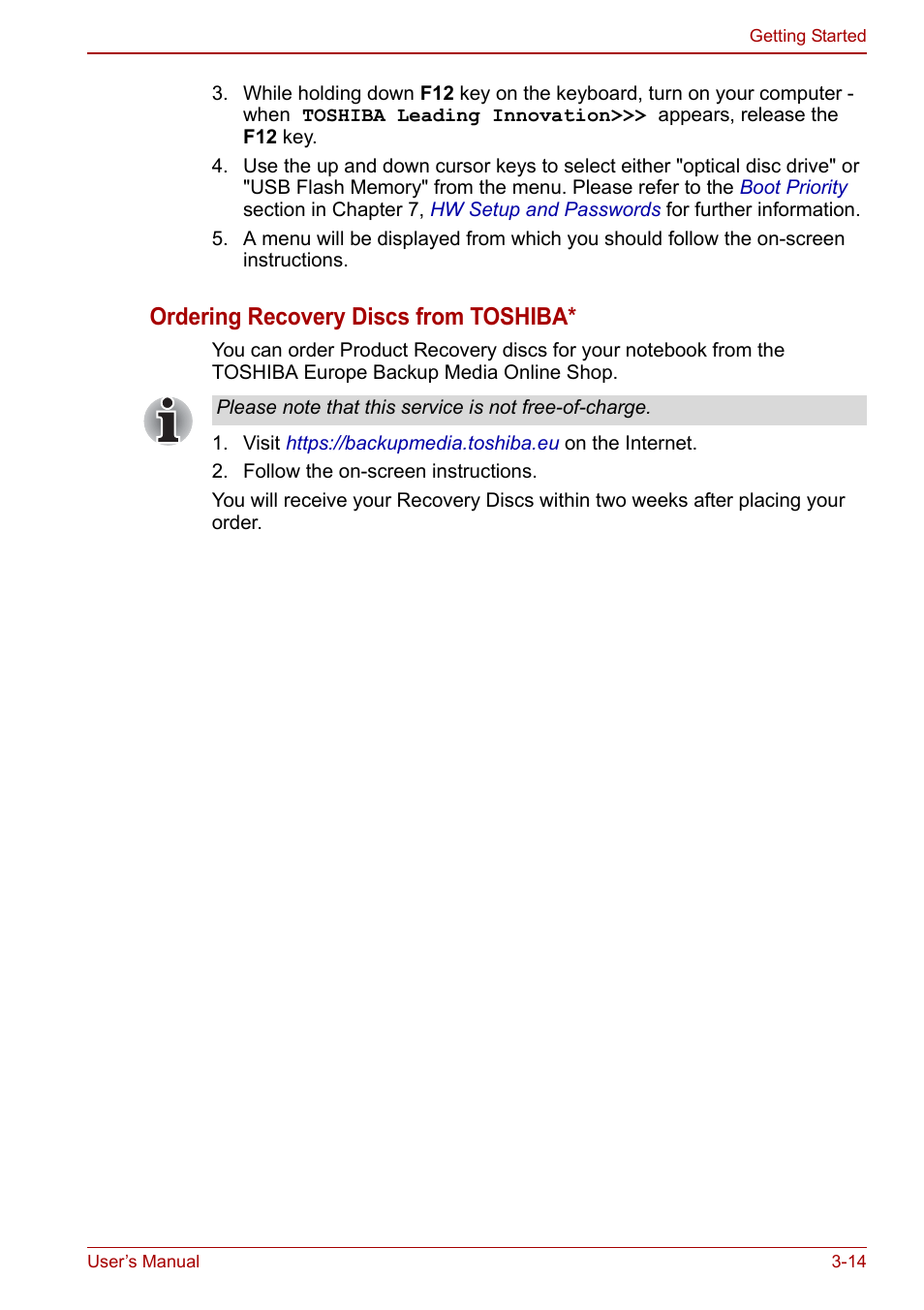 Ordering recovery discs from toshiba | Toshiba NB250 User Manual | Page 50 / 130