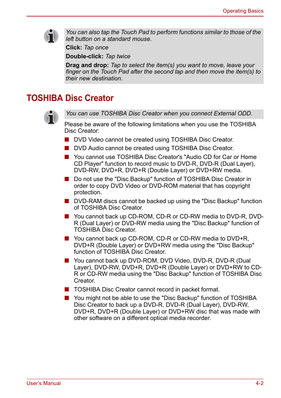 Toshiba disc creator, Toshiba disc creator -2 | Toshiba NB250 User Manual | Page 52 / 130