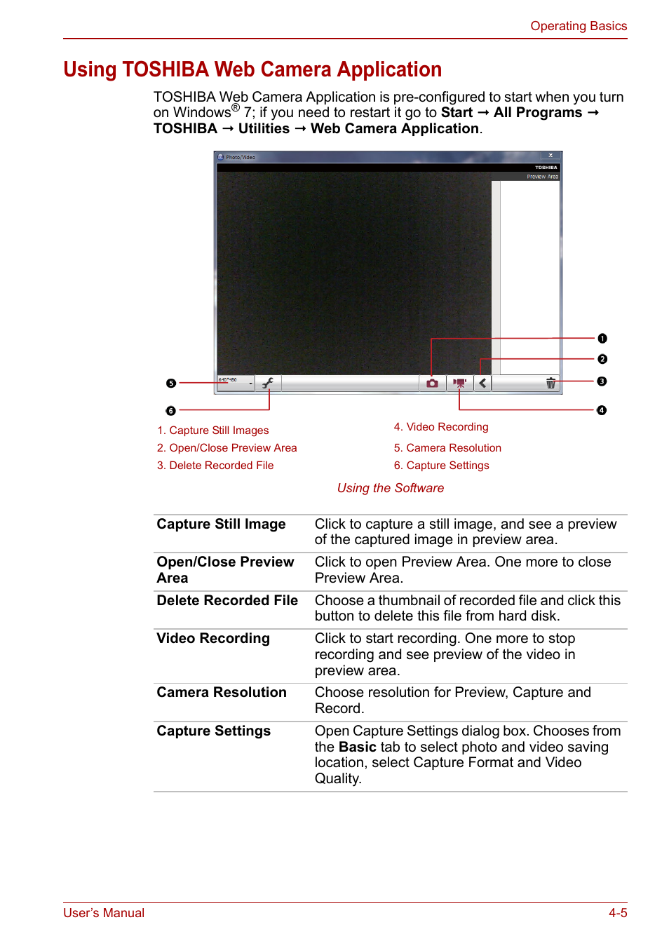 Using toshiba web camera application, Using toshiba web camera application -5 | Toshiba NB250 User Manual | Page 55 / 130