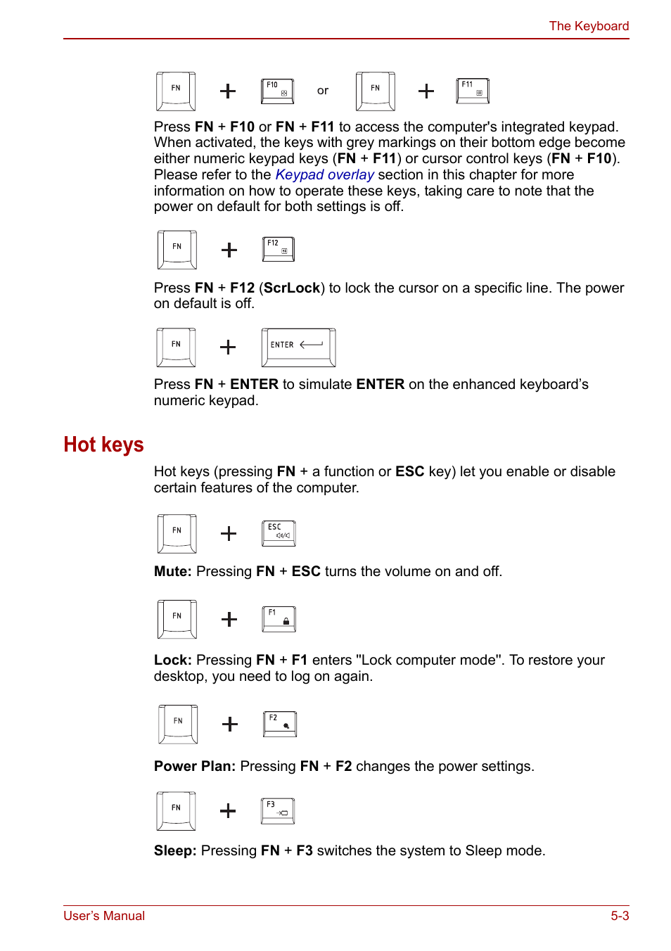 Hot keys, Hot keys -3 | Toshiba NB250 User Manual | Page 63 / 130