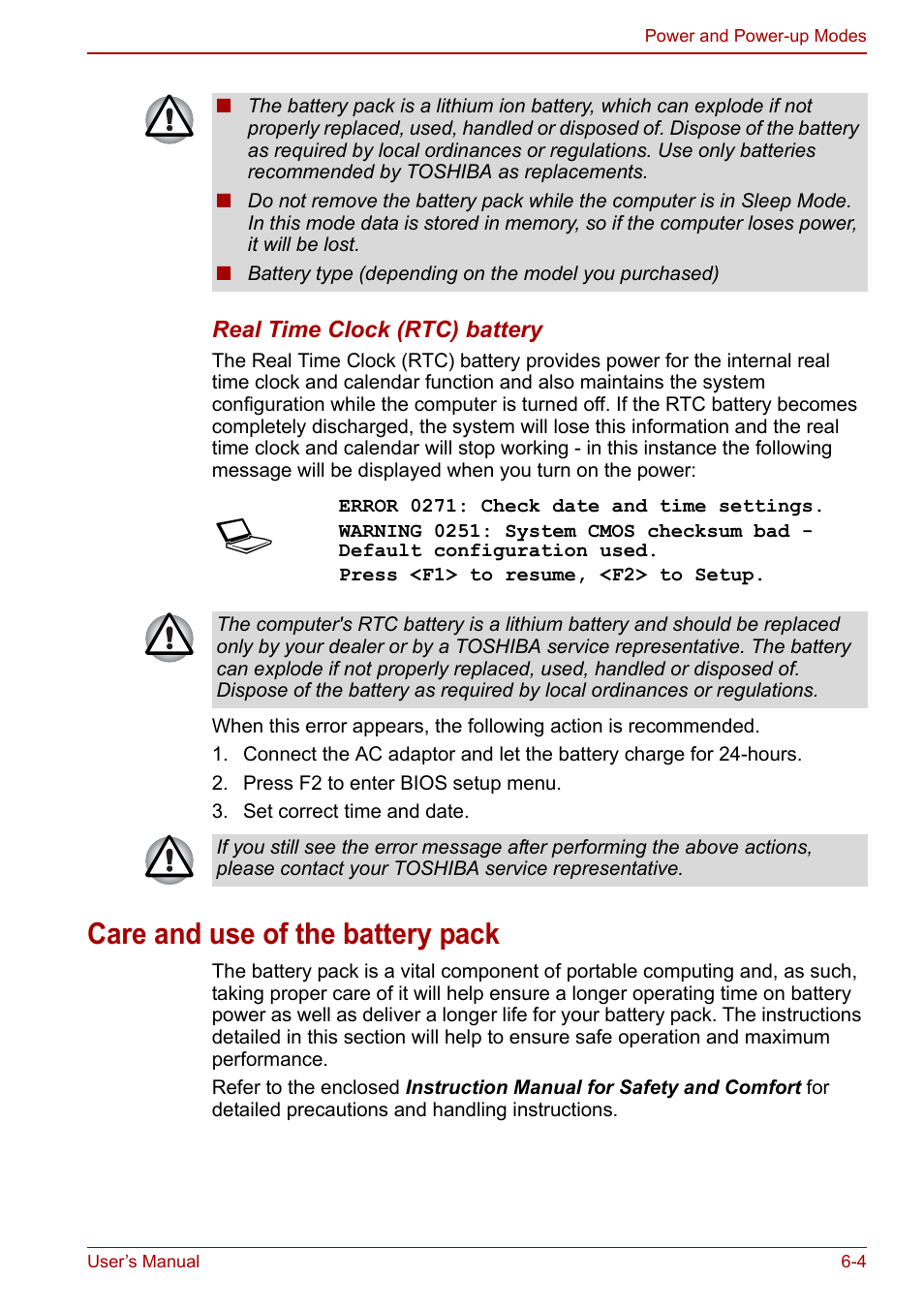 Care and use of the battery pack, Care and use of the battery pack -4 | Toshiba NB250 User Manual | Page 71 / 130