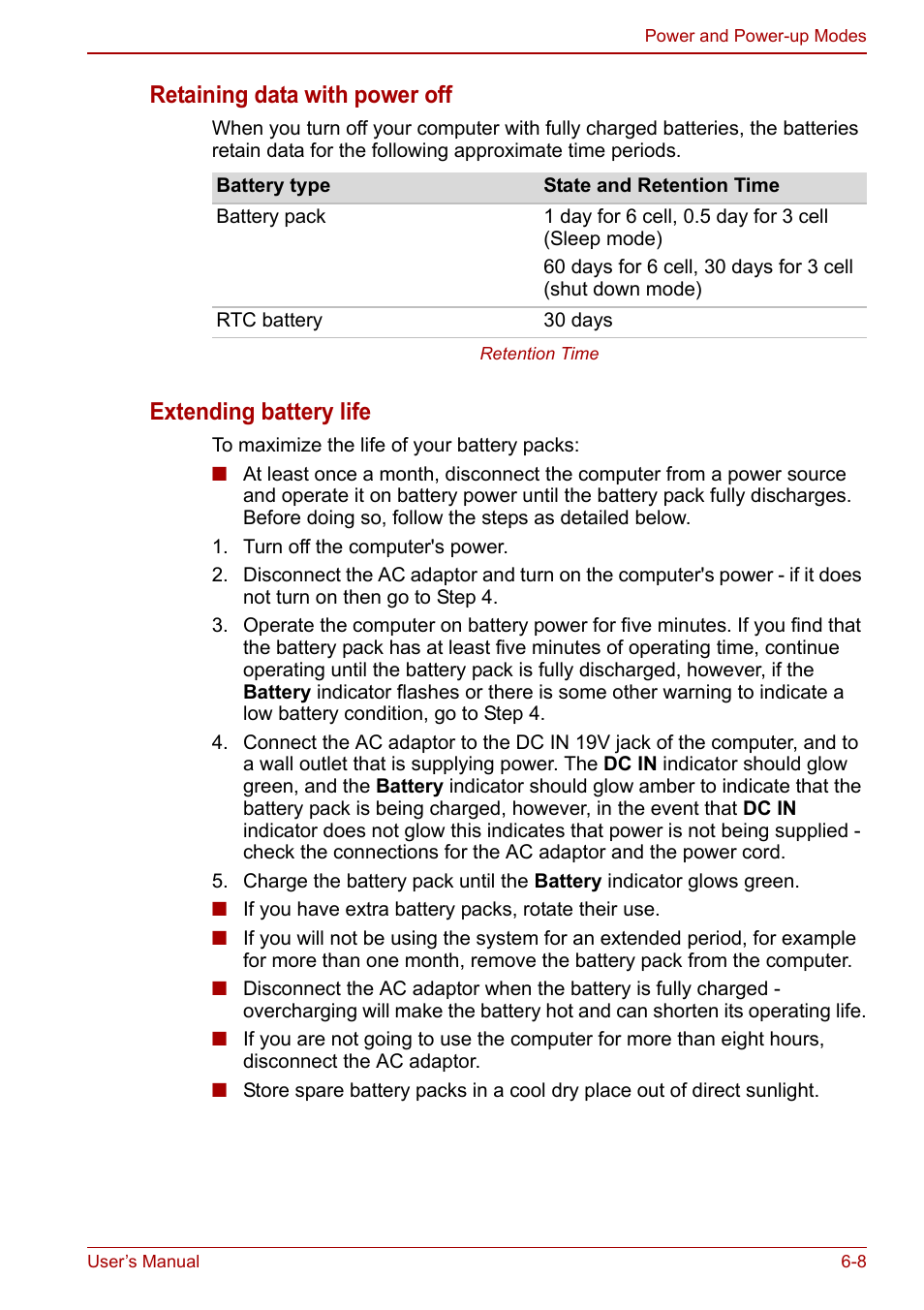 Retaining data with power off, Extending battery life | Toshiba NB250 User Manual | Page 75 / 130