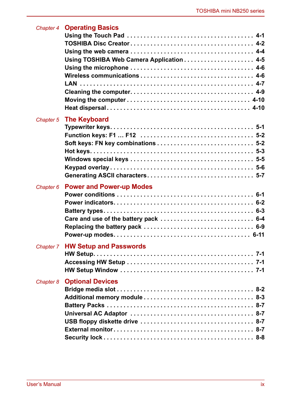 Toshiba NB250 User Manual | Page 9 / 130