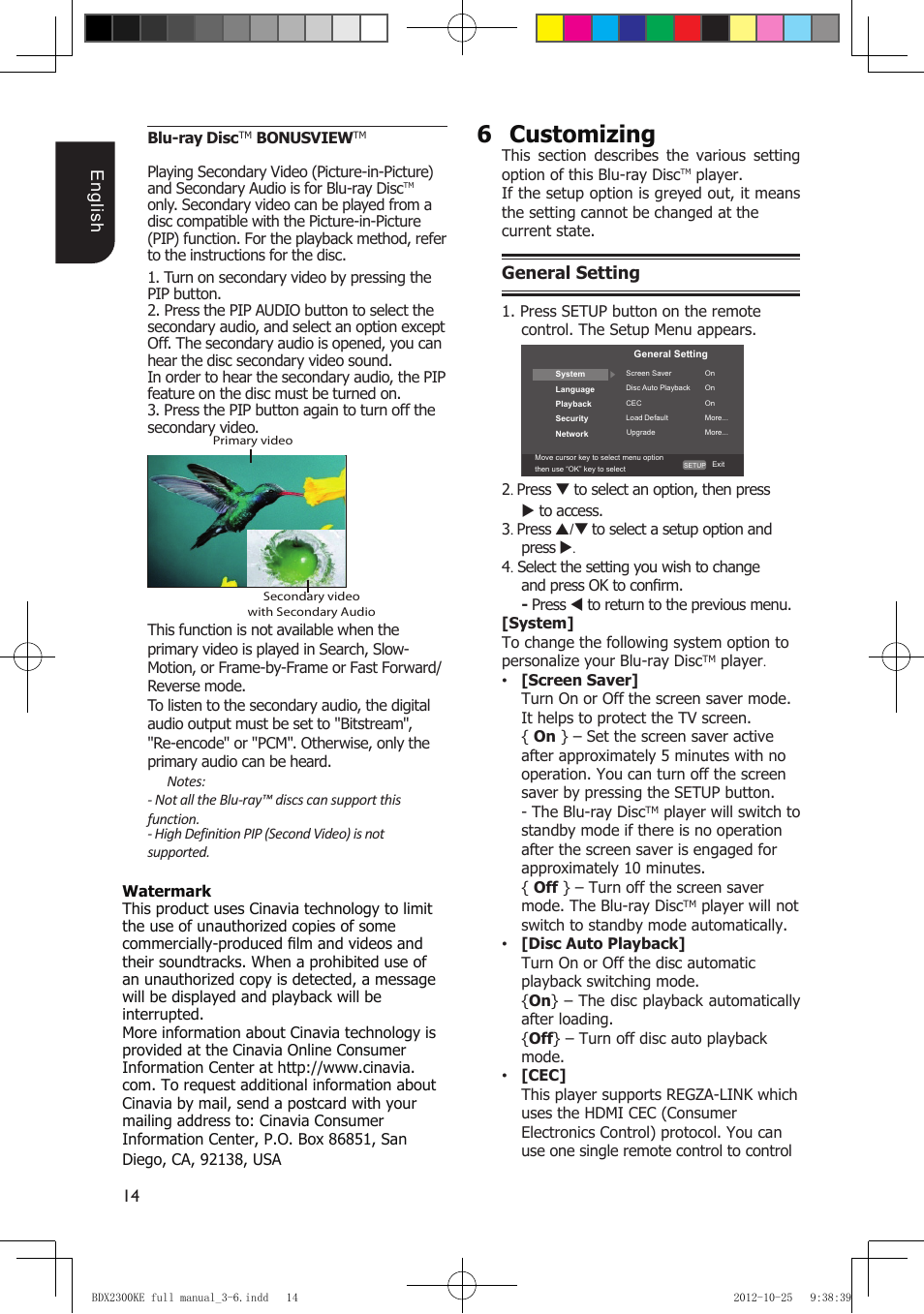 6customizing | Toshiba BDX2300 User Manual | Page 14 / 41