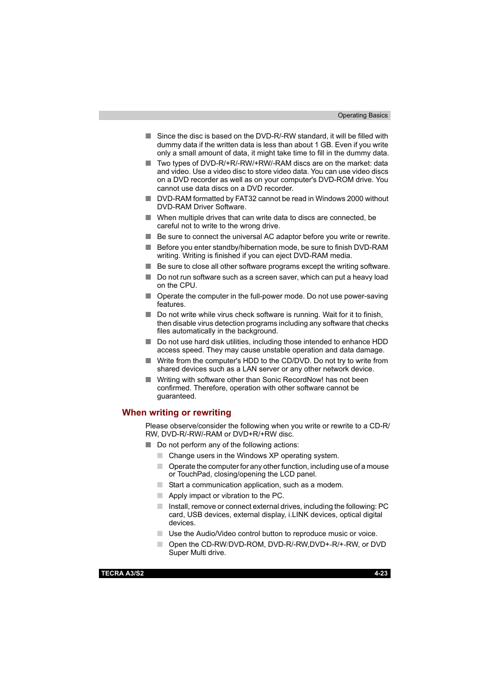 When writing or rewriting, When writing or rewriting -23 | Toshiba Tecra S2 User Manual | Page 102 / 182