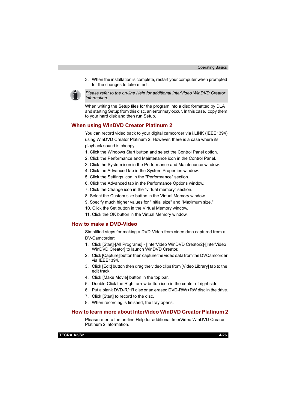 When using windvd creator platinum 2, How to make a dvd-video | Toshiba Tecra S2 User Manual | Page 105 / 182