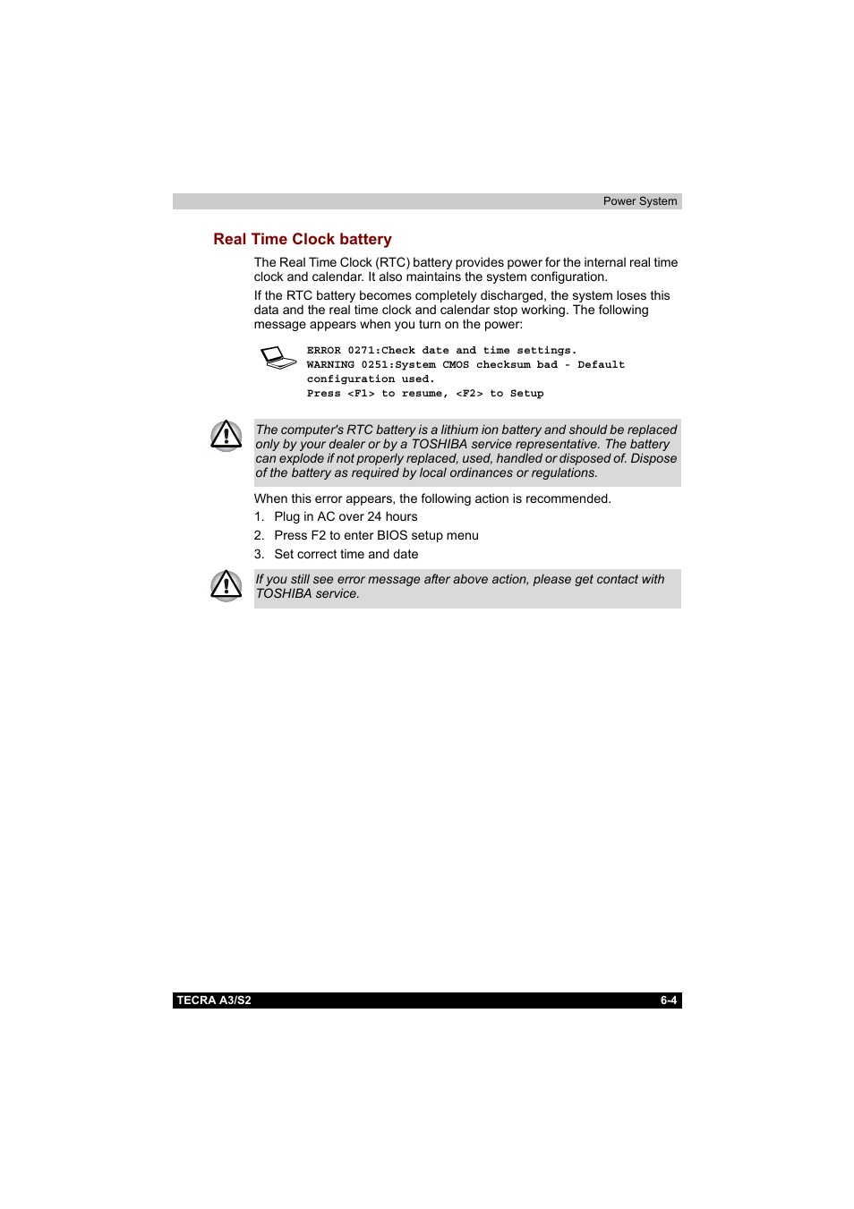 Real time clock battery, Real time clock battery -4 | Toshiba Tecra S2 User Manual | Page 121 / 182