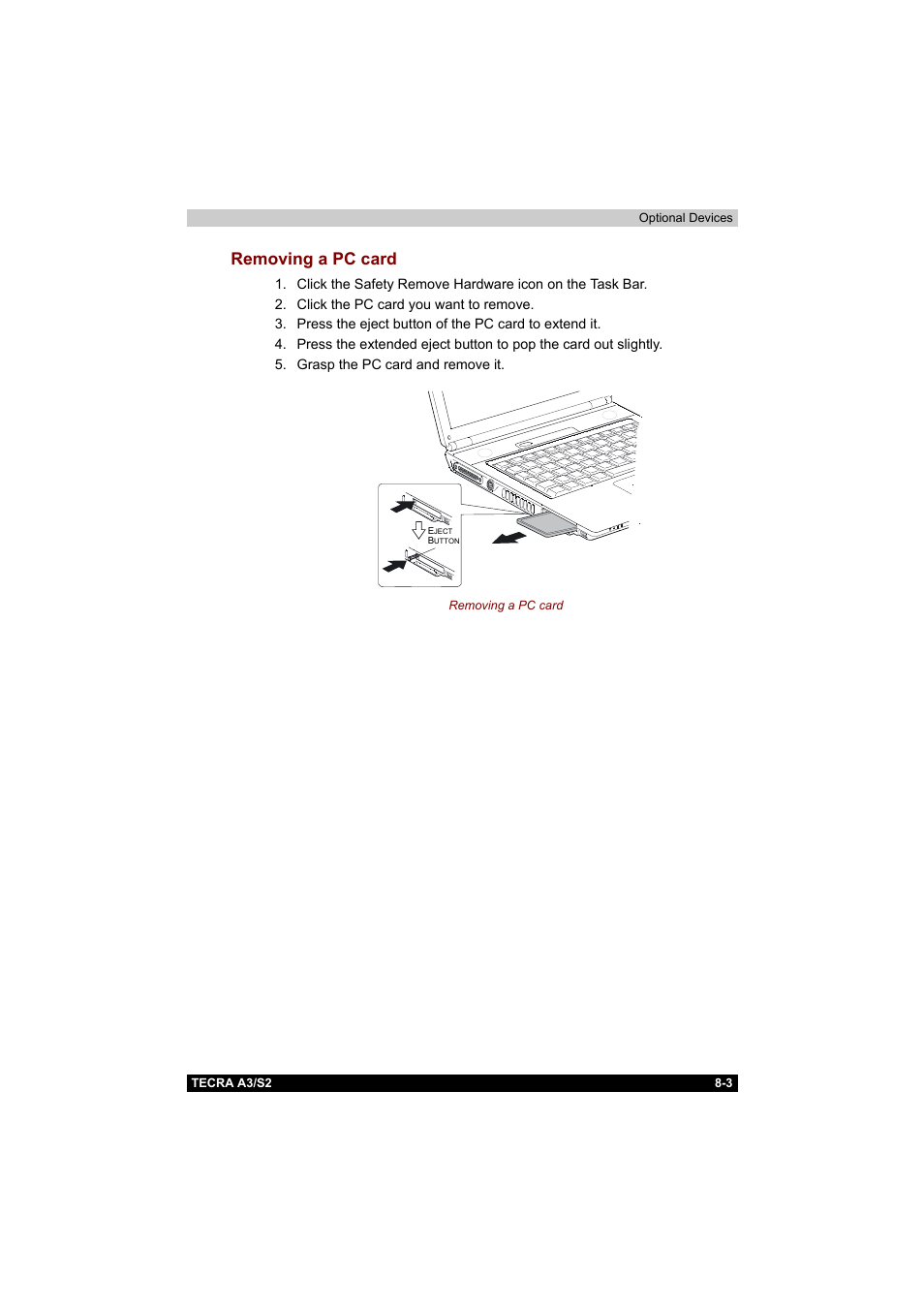 Removing a pc card, Removing a pc card -3 | Toshiba Tecra S2 User Manual | Page 137 / 182