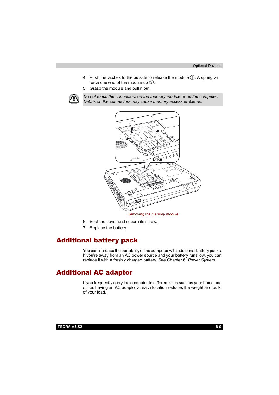 Additional battery pack, Additional ac adaptor | Toshiba Tecra S2 User Manual | Page 143 / 182