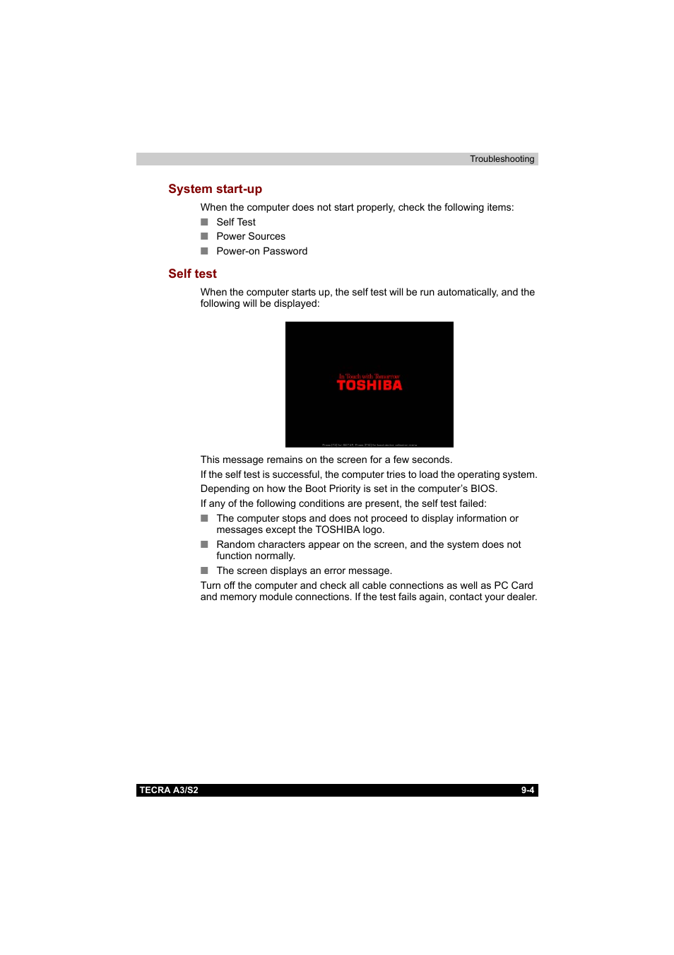 System start-up, Self test, System start-up -4 self test -4 | Toshiba Tecra S2 User Manual | Page 152 / 182
