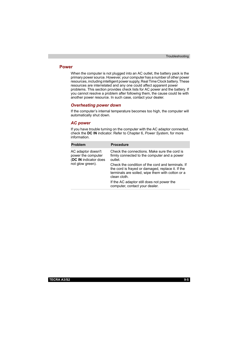 Power, Power -5 | Toshiba Tecra S2 User Manual | Page 153 / 182