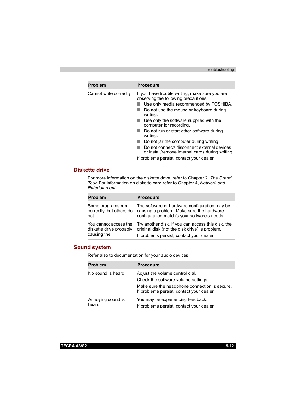 Diskette drive, Sound system, Diskette drive -12 sound system -12 | Toshiba Tecra S2 User Manual | Page 160 / 182
