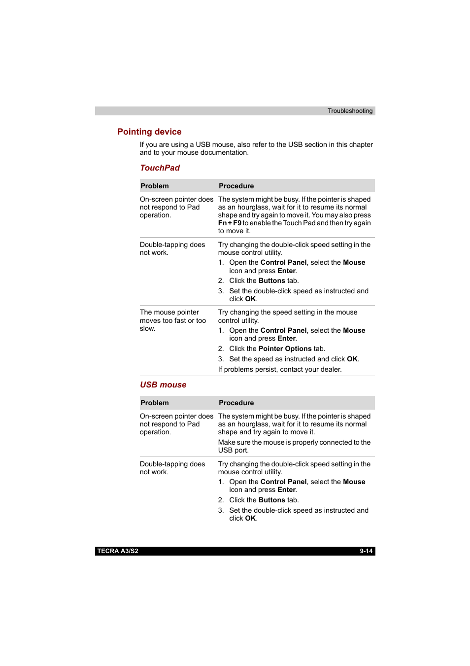 Pointing device, Pointing device -14 | Toshiba Tecra S2 User Manual | Page 162 / 182