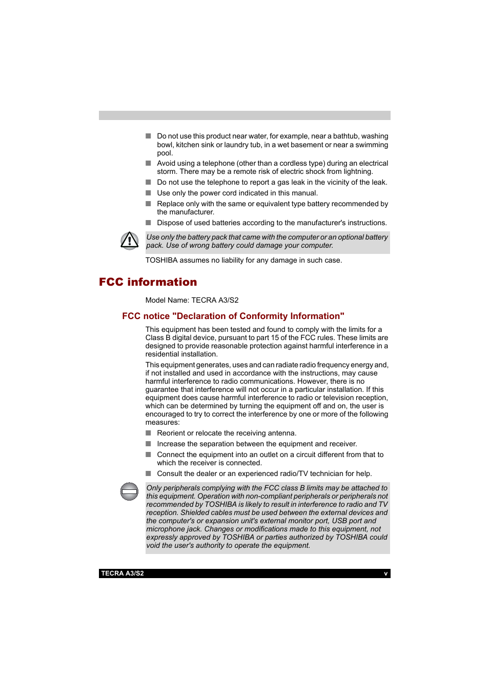 Fcc information | Toshiba Tecra S2 User Manual | Page 5 / 182