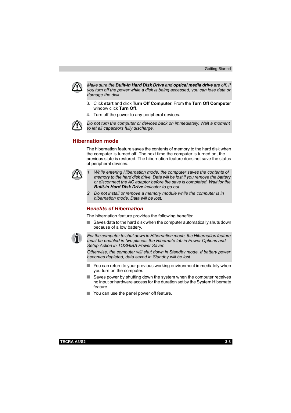 Hibernation mode, Hibernation mode -8 | Toshiba Tecra S2 User Manual | Page 73 / 182