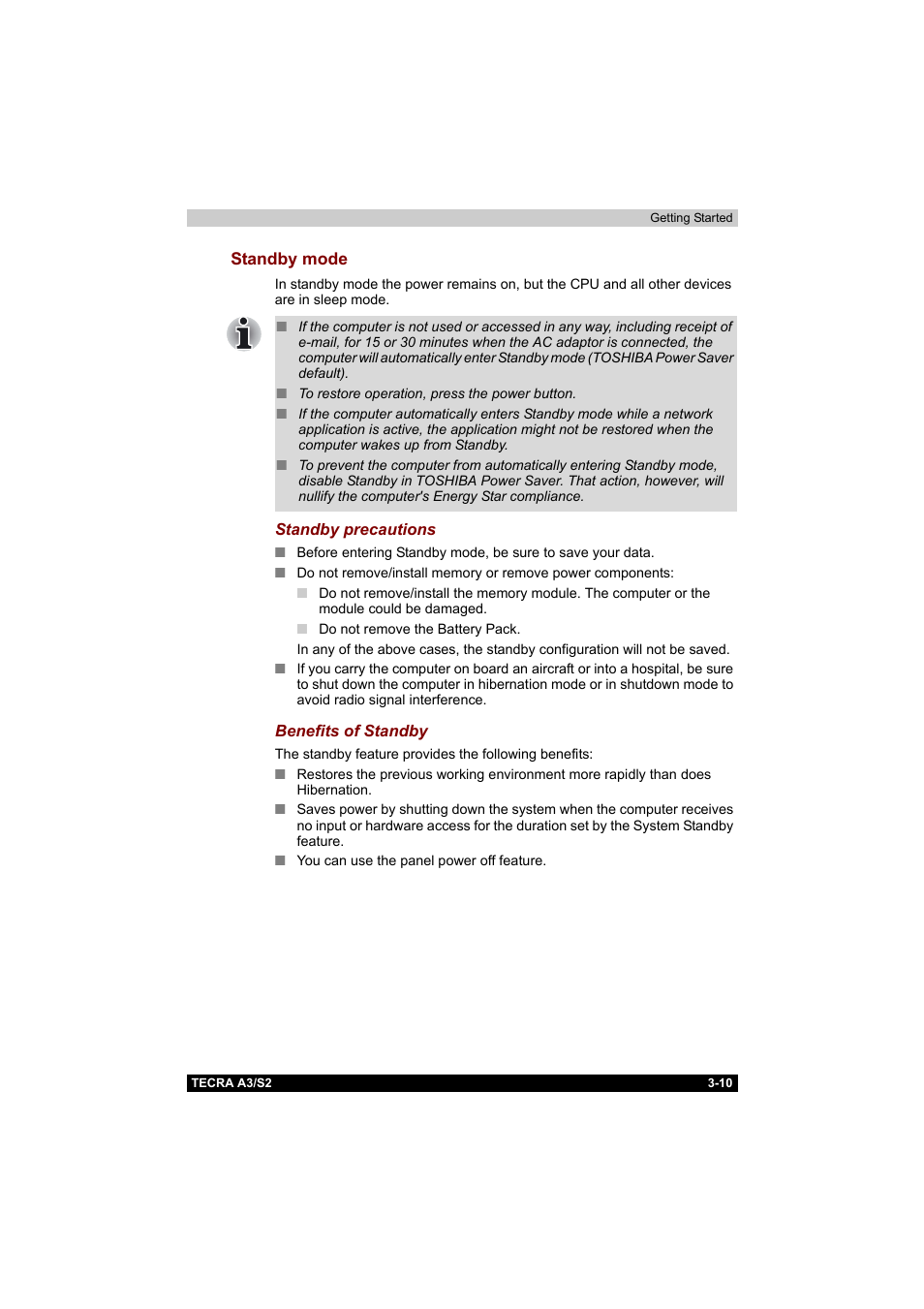 Standby mode, Standby mode -10 | Toshiba Tecra S2 User Manual | Page 75 / 182