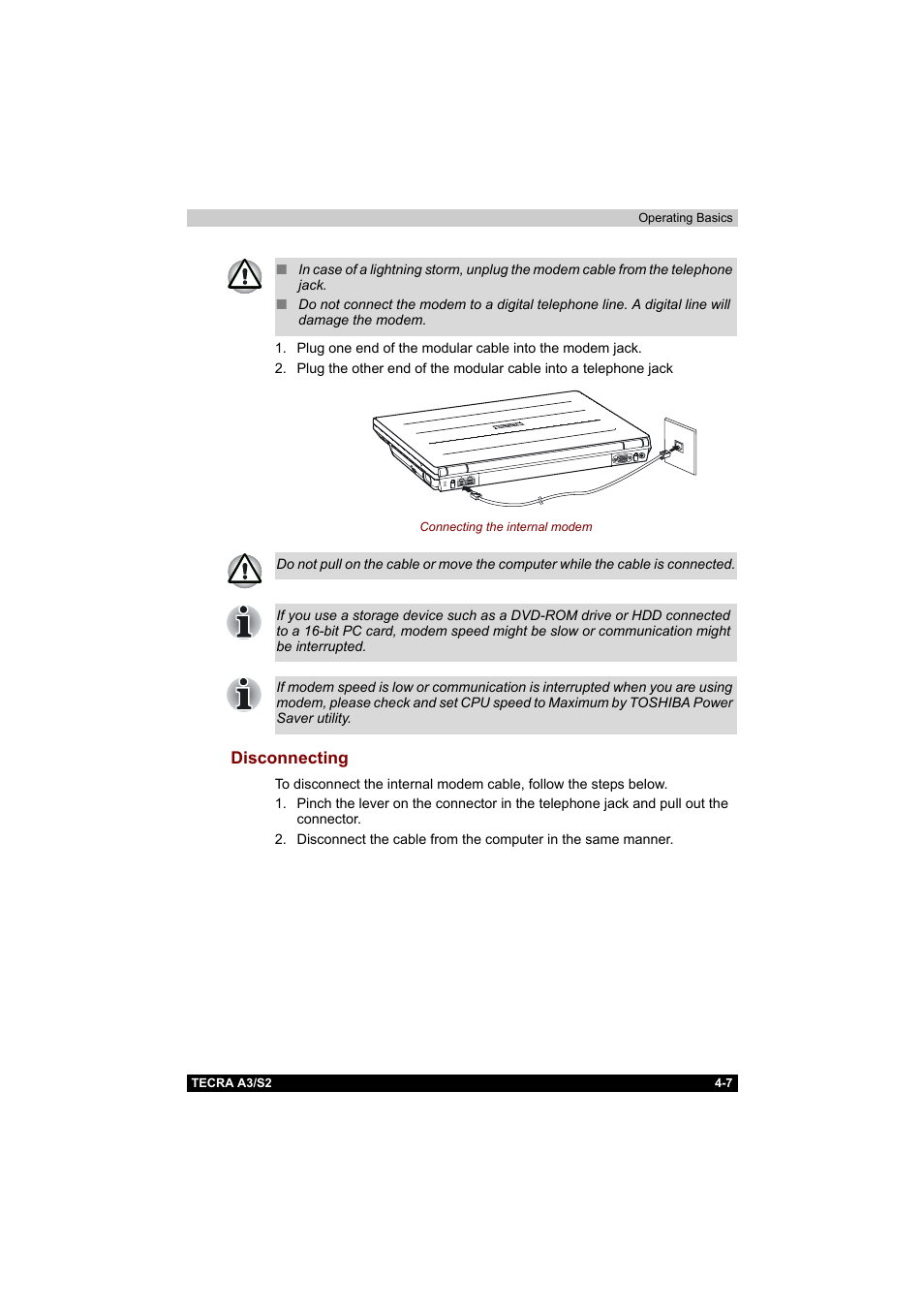 Disconnecting, Disconnecting -7 | Toshiba Tecra S2 User Manual | Page 86 / 182