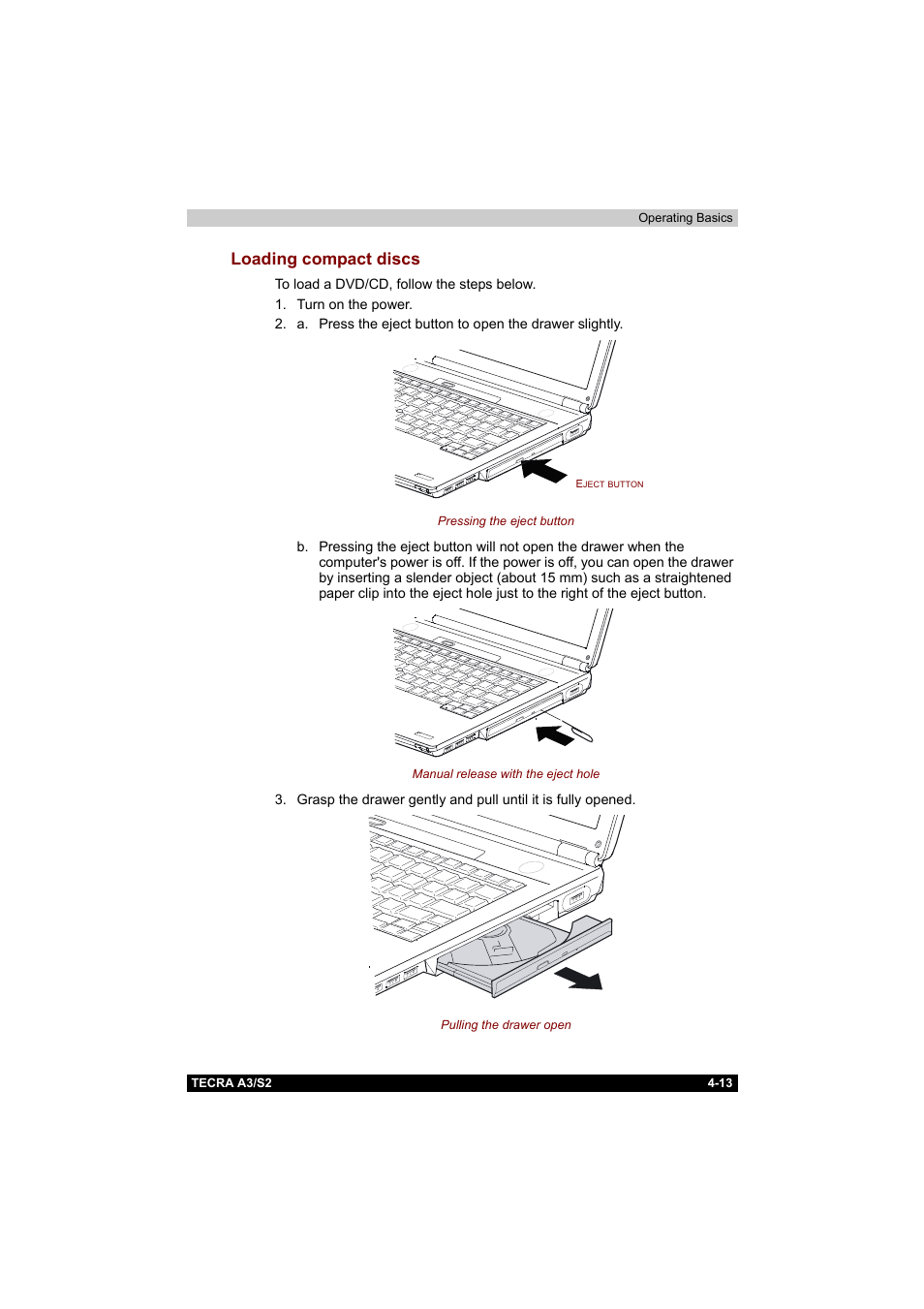 Loading compact discs, Loading compact discs -13 | Toshiba Tecra S2 User Manual | Page 92 / 182