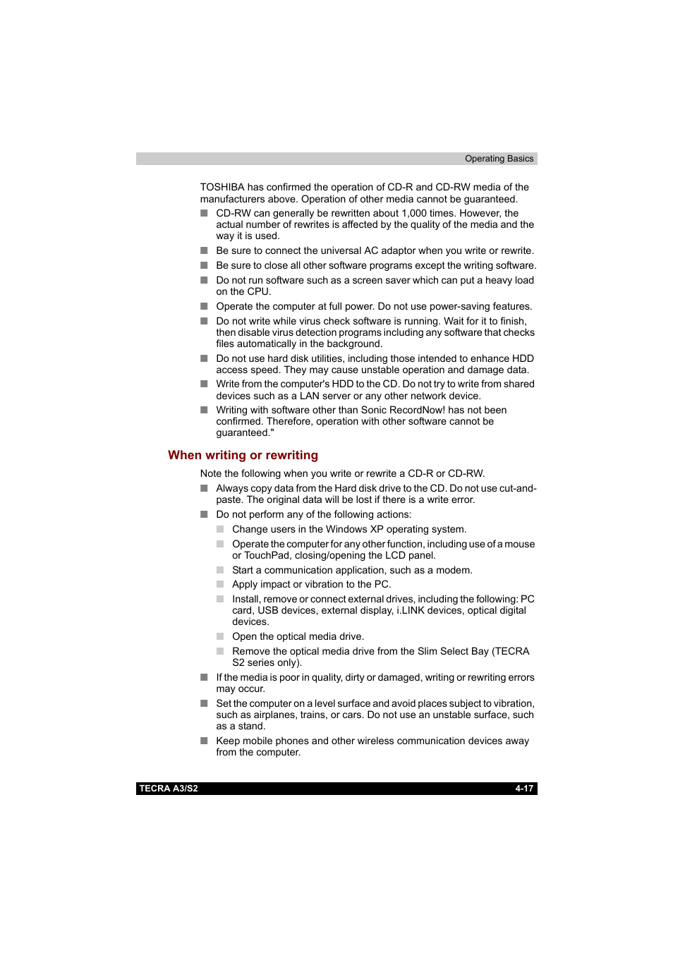 When writing or rewriting, When writing or rewriting -17 | Toshiba Tecra S2 User Manual | Page 96 / 182