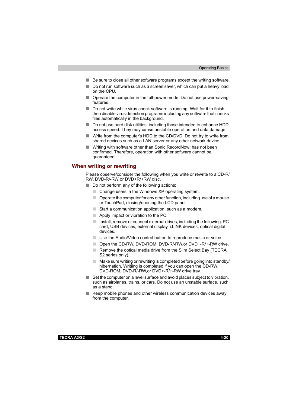 When writing or rewriting, When writing or rewriting -20 | Toshiba Tecra S2 User Manual | Page 99 / 182