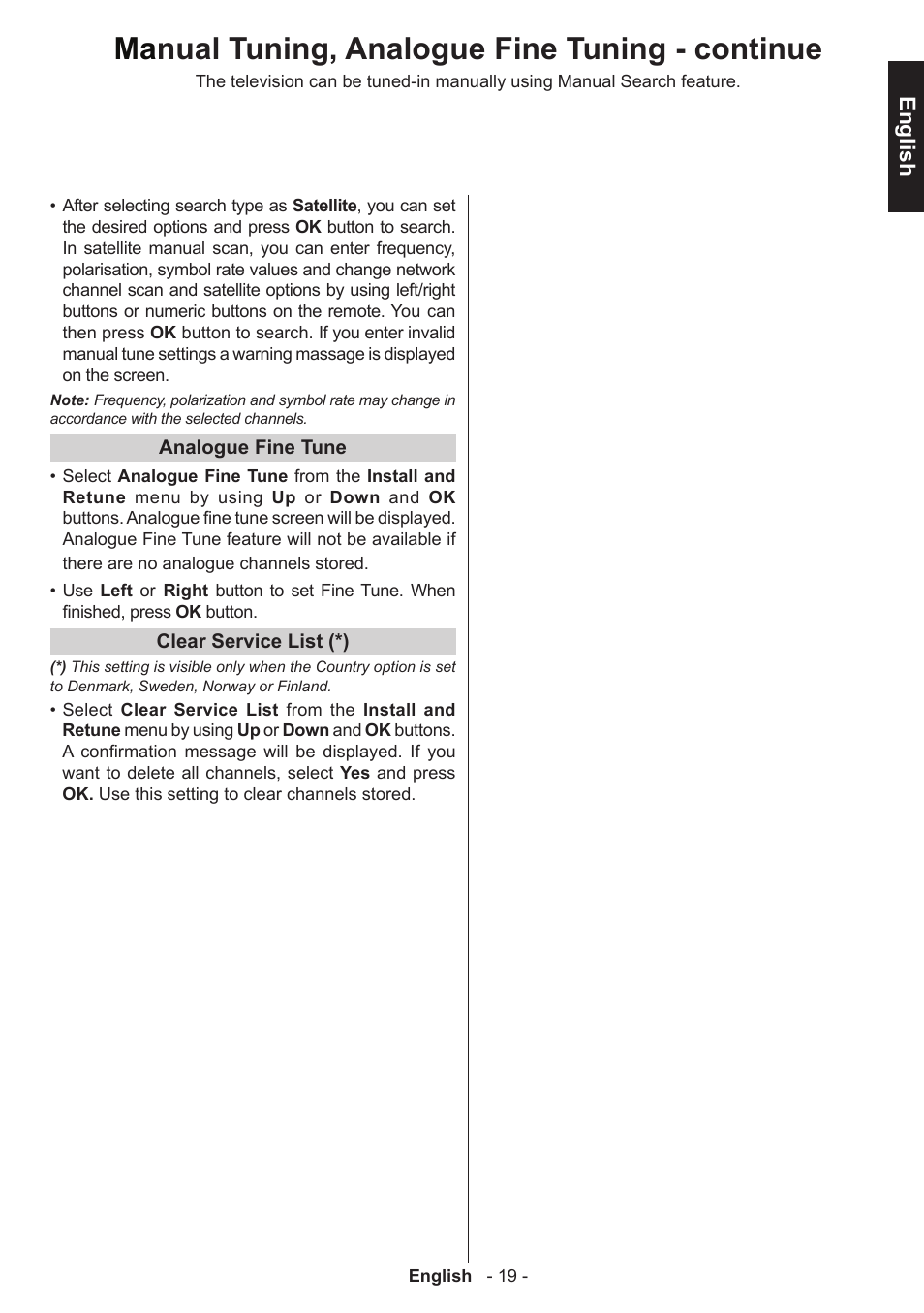 Ma nual tuning, analogue fine tuning - continue | Toshiba W1443 User Manual | Page 19 / 48