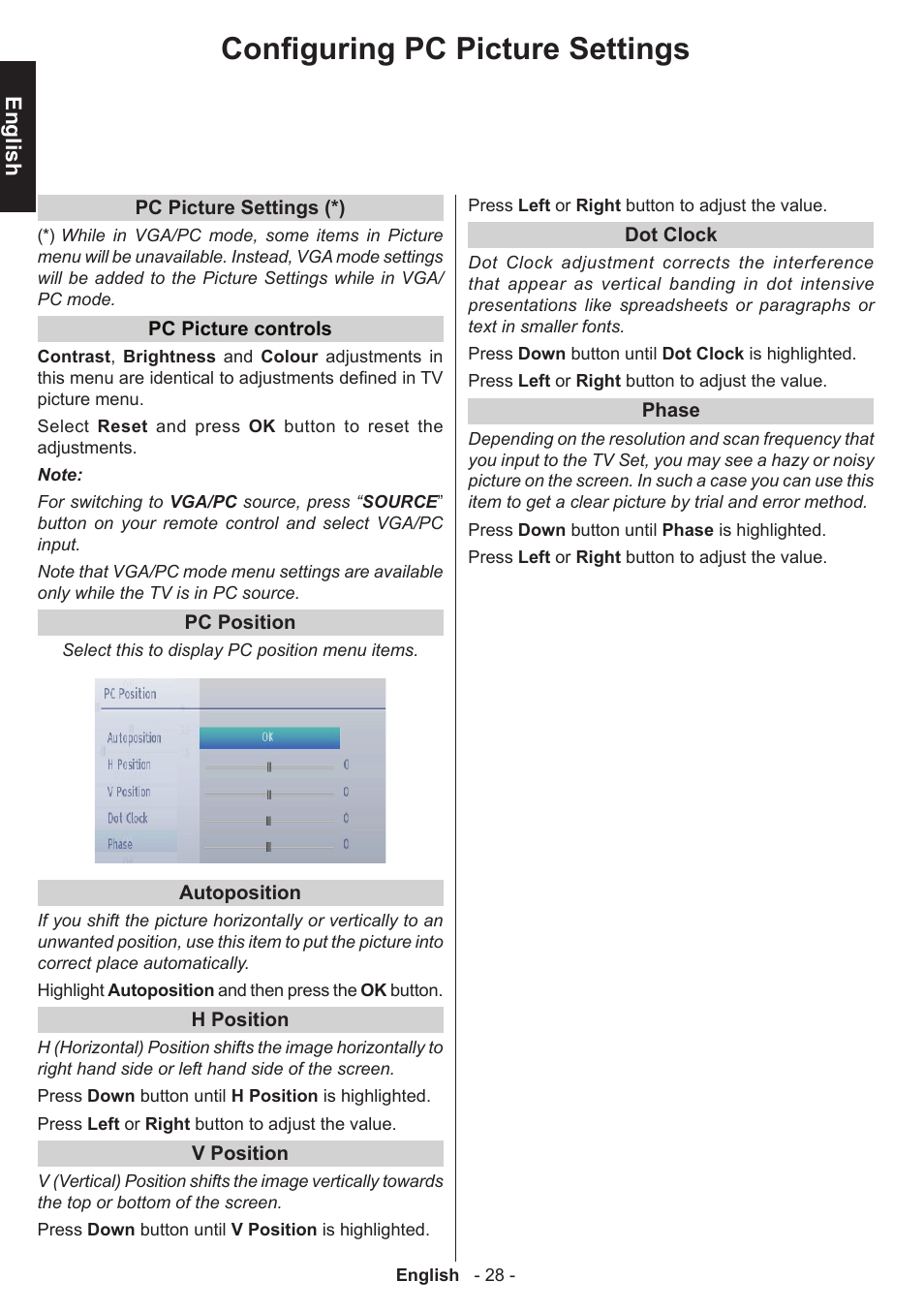 Configuring pc picture settings | Toshiba W1443 User Manual | Page 28 / 48
