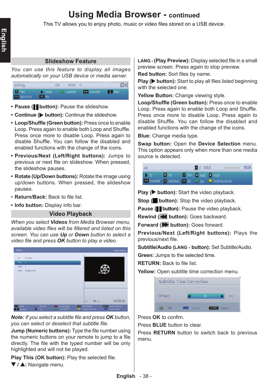 Using media browser, English, Continued | Toshiba W1443 User Manual | Page 38 / 48