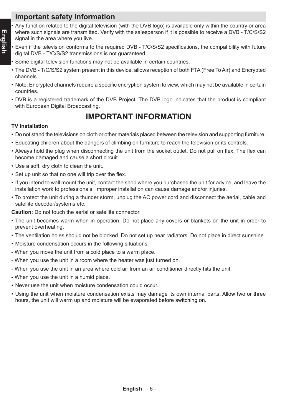 Important information, Important safety information, English | Toshiba W1443 User Manual | Page 6 / 48