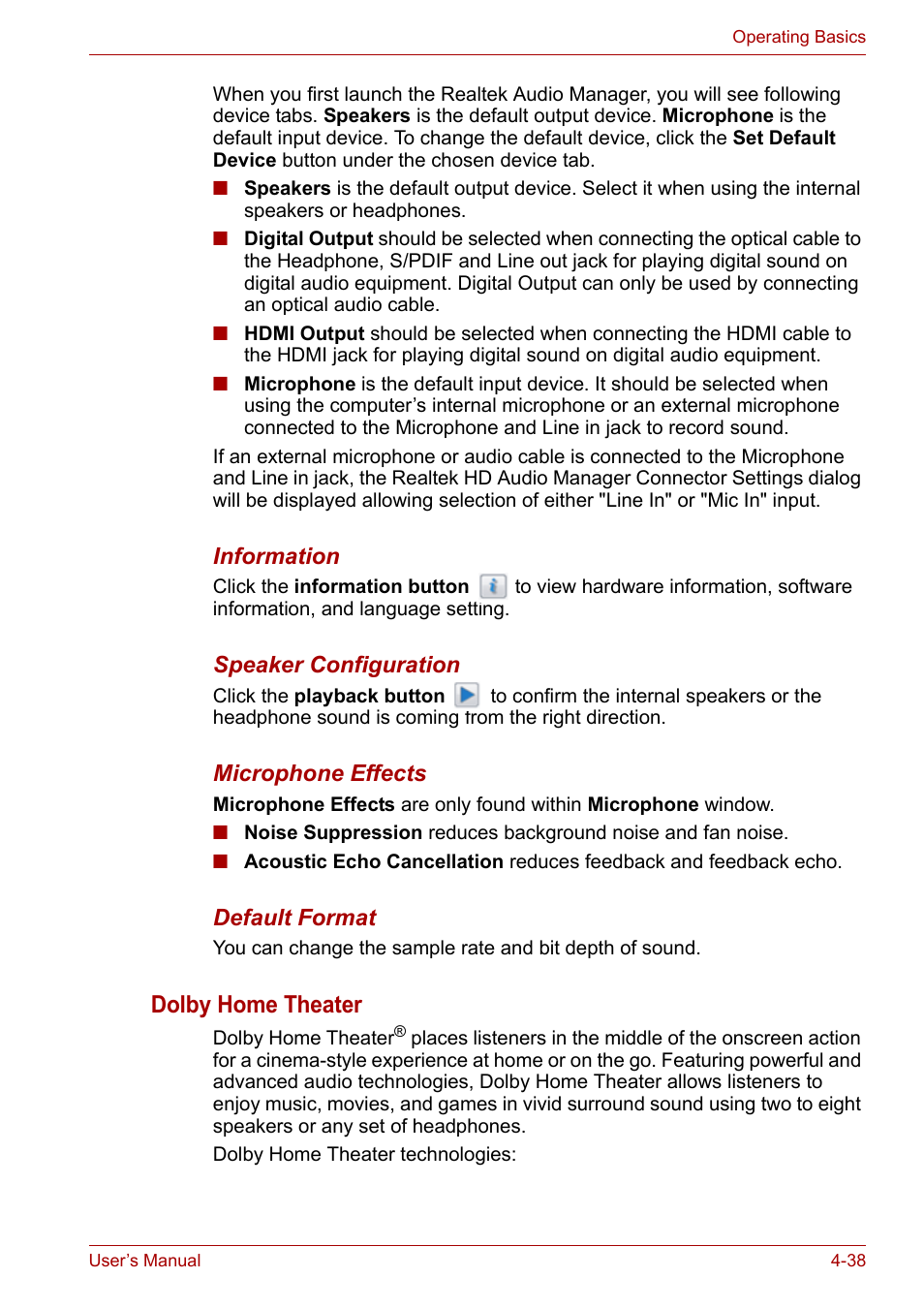 Dolby home theater | Toshiba Qosmio X300 User Manual | Page 103 / 220