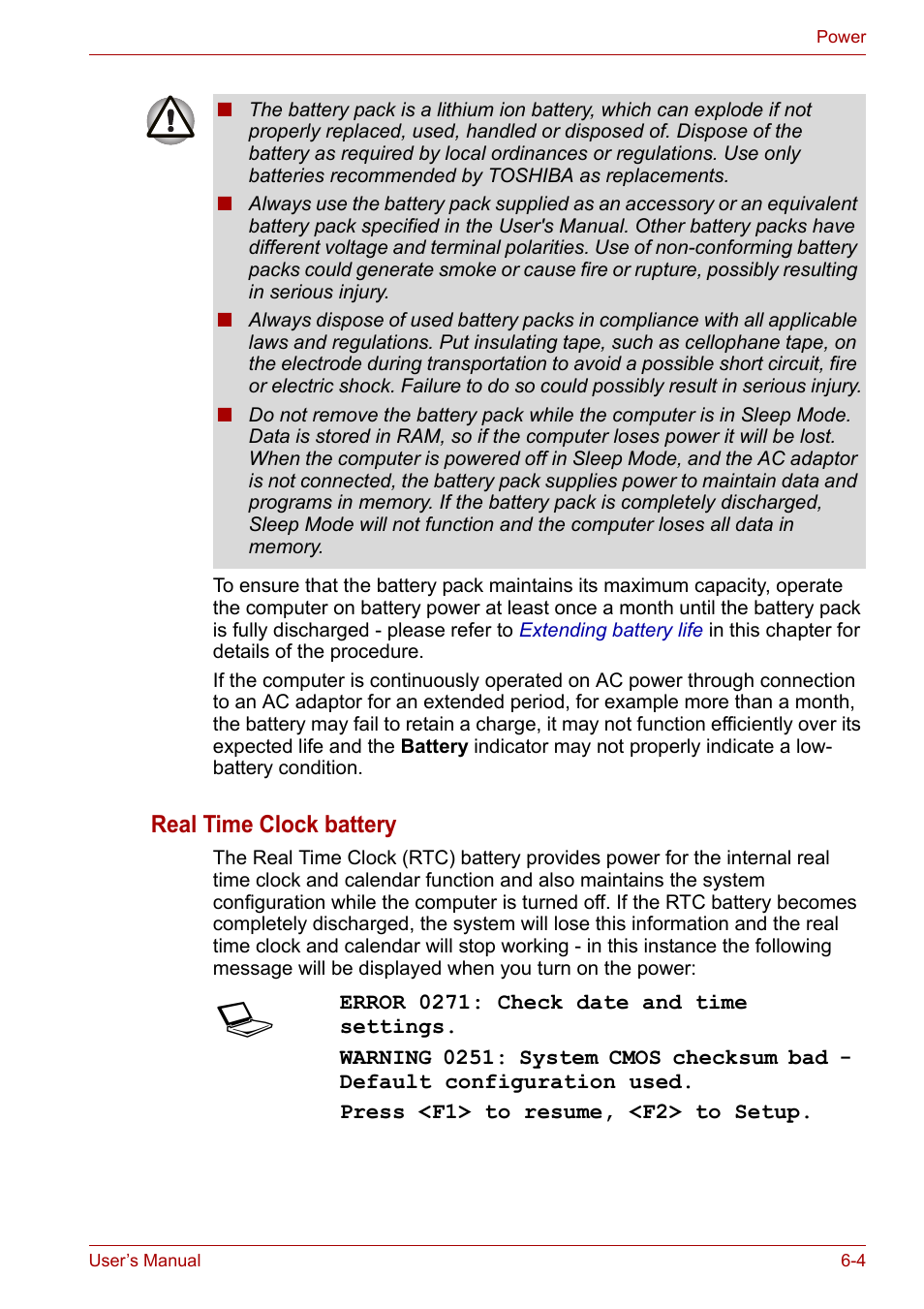 Real time clock battery | Toshiba Qosmio X300 User Manual | Page 123 / 220