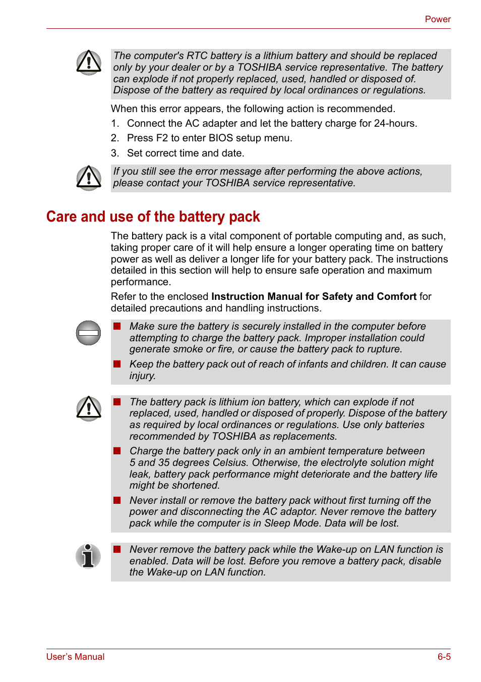 Care and use of the battery pack, Care and use of the battery pack -5 | Toshiba Qosmio X300 User Manual | Page 124 / 220