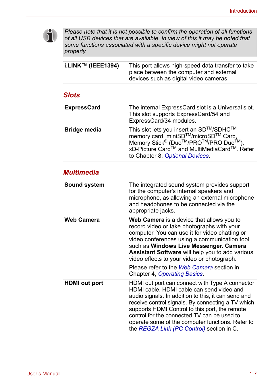 Slots multimedia | Toshiba Qosmio X300 User Manual | Page 28 / 220