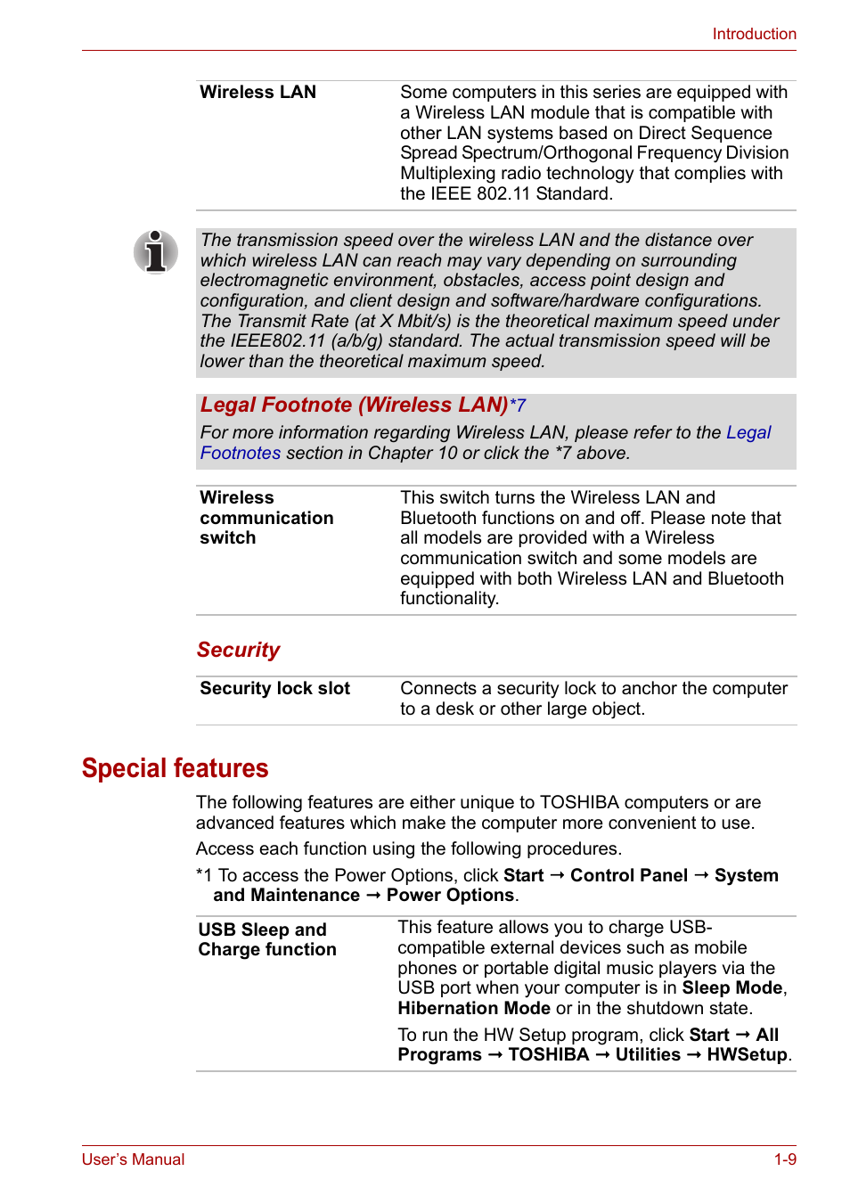 Special features, Special features -9 | Toshiba Qosmio X300 User Manual | Page 30 / 220