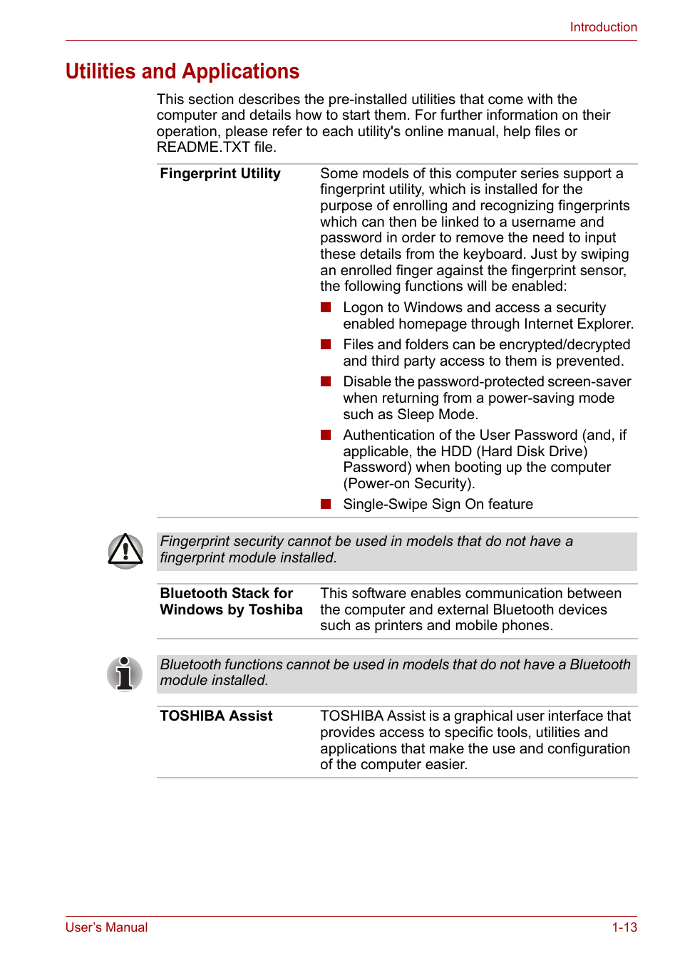 Utilities and applications, Utilities and applications -13 | Toshiba Qosmio X300 User Manual | Page 34 / 220