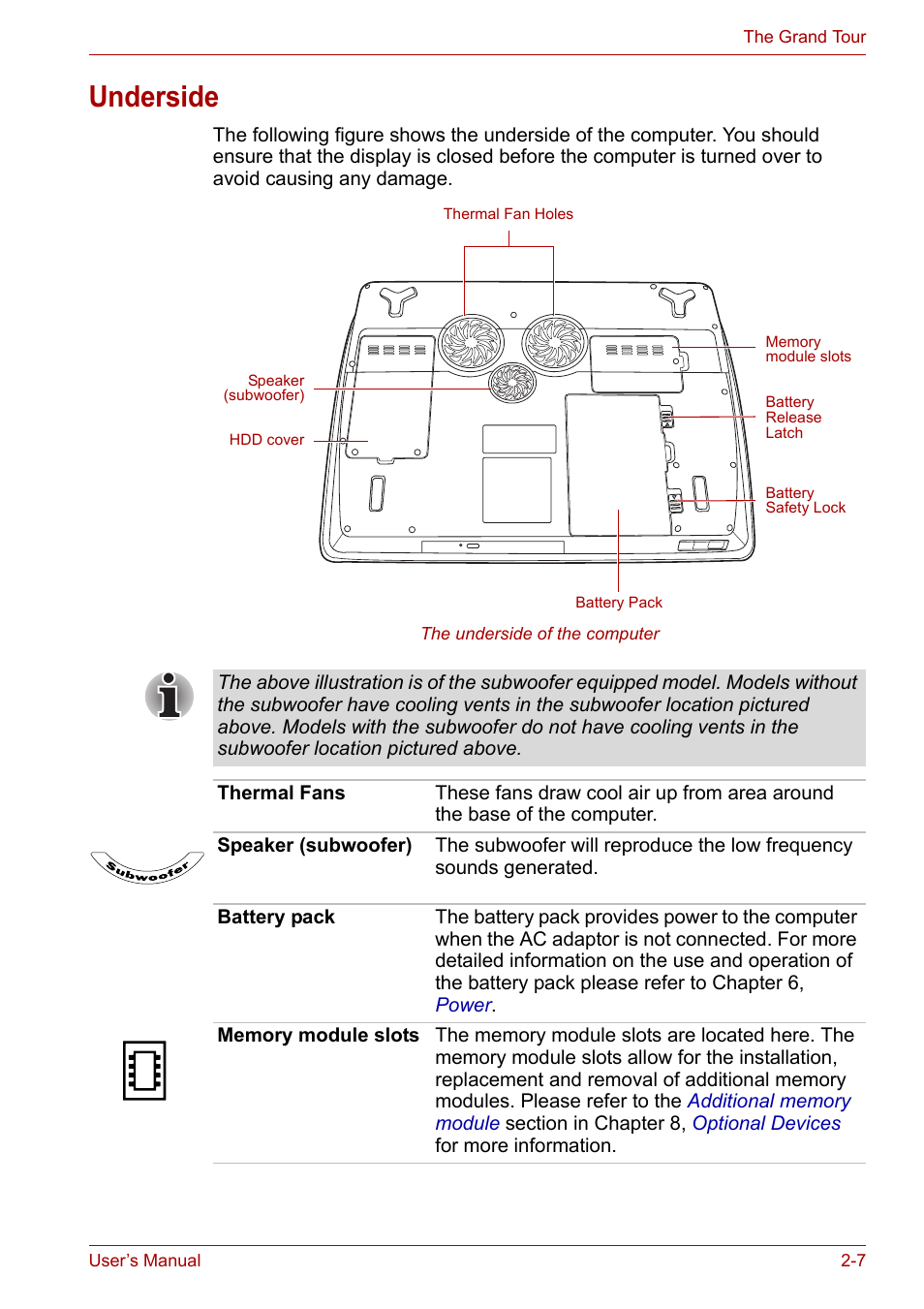 Underside, Underside -7 | Toshiba Qosmio X300 User Manual | Page 43 / 220