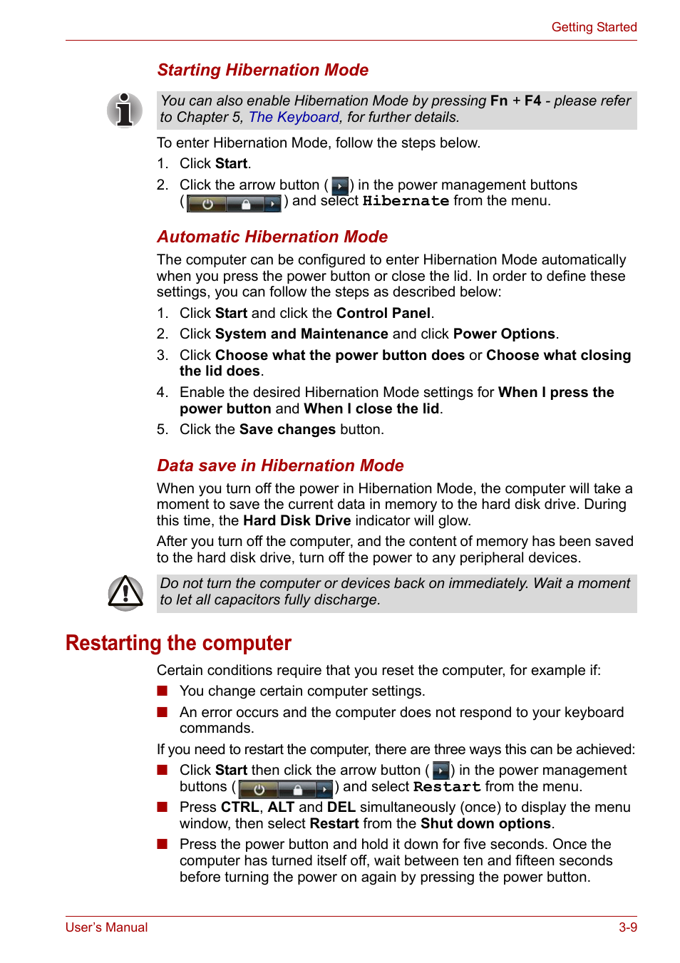 Restarting the computer, Restarting the computer -9 | Toshiba Qosmio X300 User Manual | Page 60 / 220