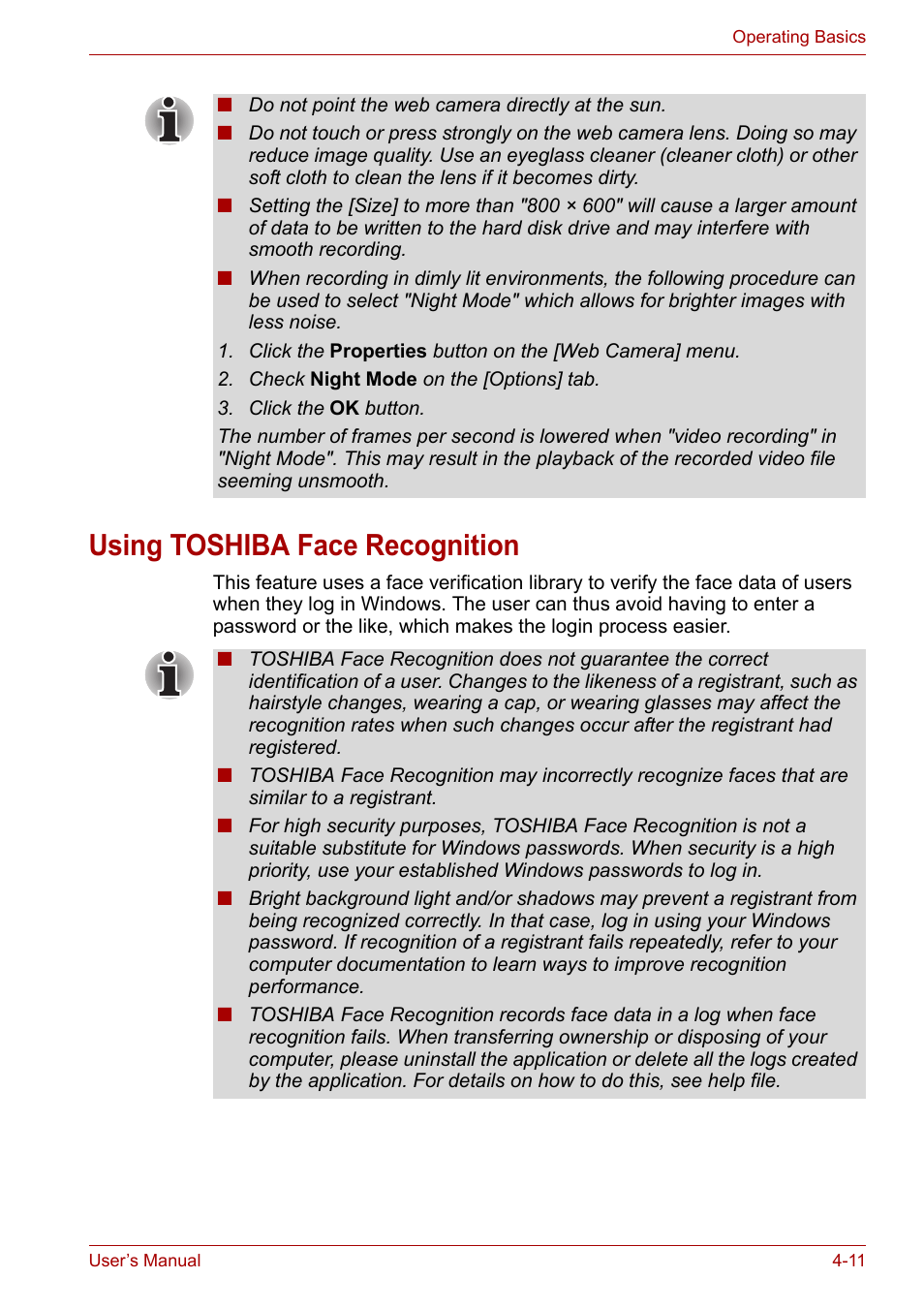 Using toshiba face recognition, Using toshiba face recognition -11 | Toshiba Qosmio X300 User Manual | Page 76 / 220