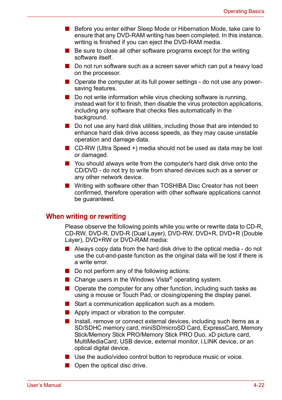 When writing or rewriting | Toshiba Qosmio X300 User Manual | Page 87 / 220