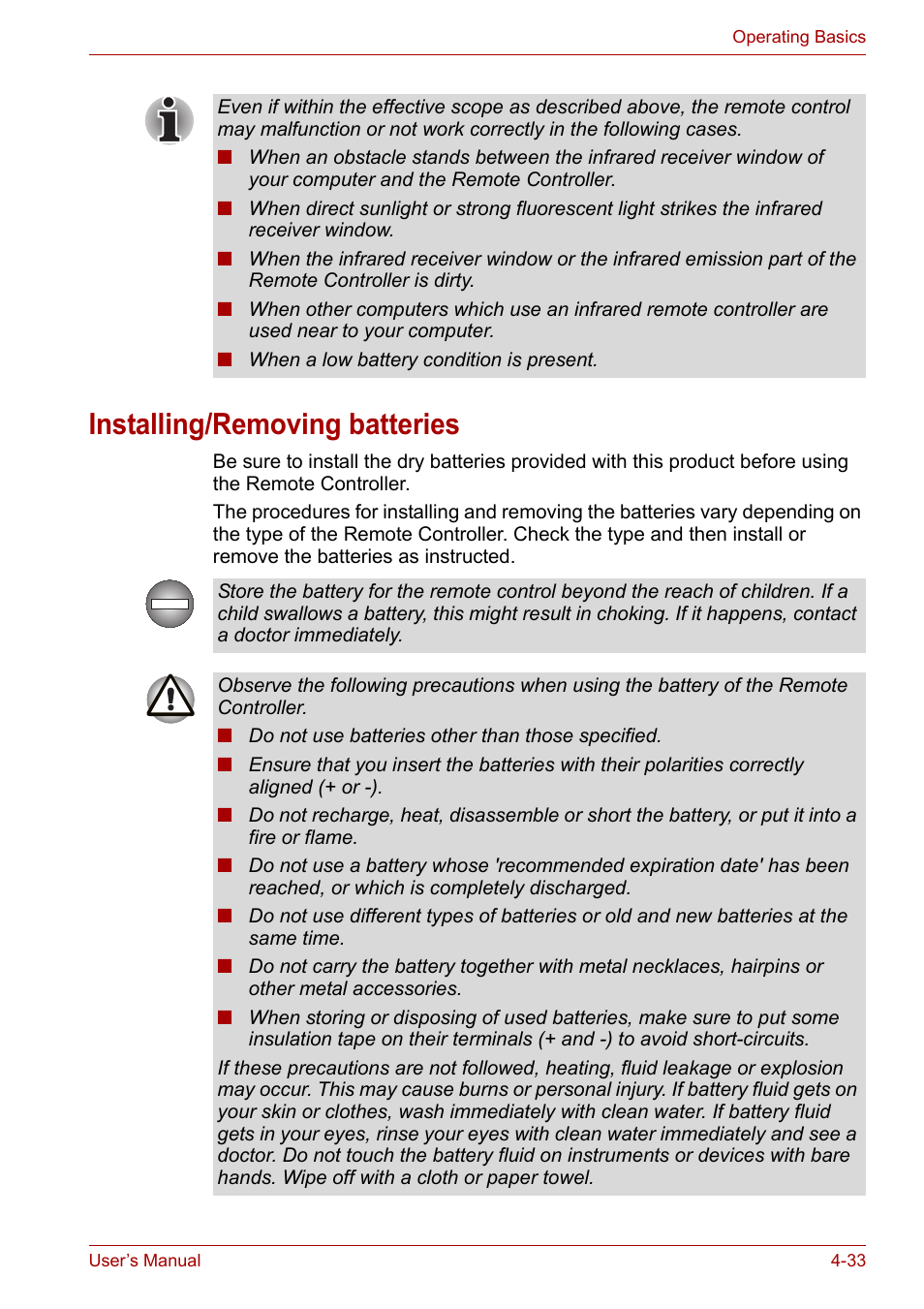 Installing/removing batteries, Installing/removing batteries -33 | Toshiba Qosmio X300 User Manual | Page 98 / 220