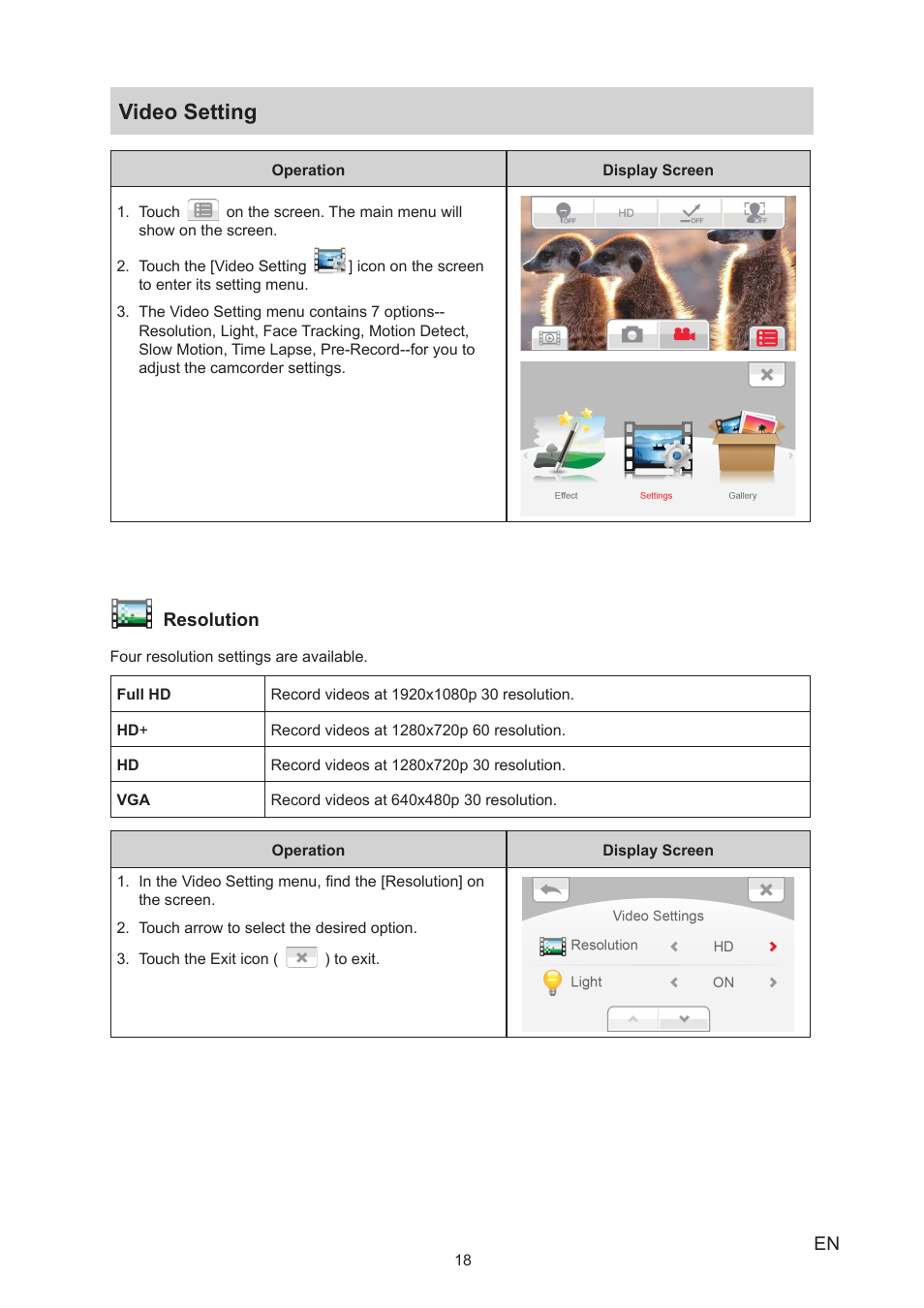 Video setting | Toshiba Camileo X150 User Manual | Page 18 / 47