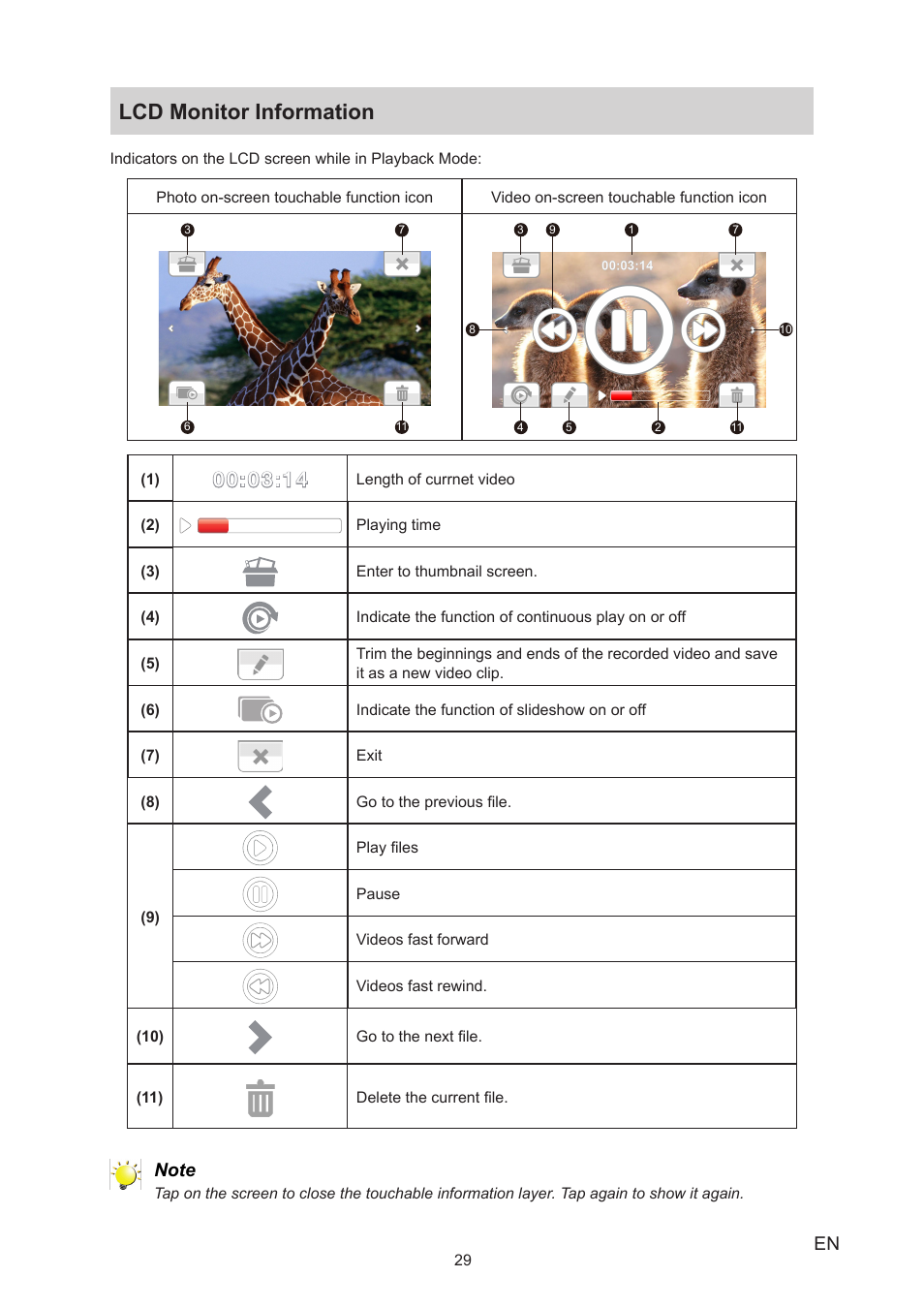 Lcd monitor information | Toshiba Camileo X150 User Manual | Page 29 / 47