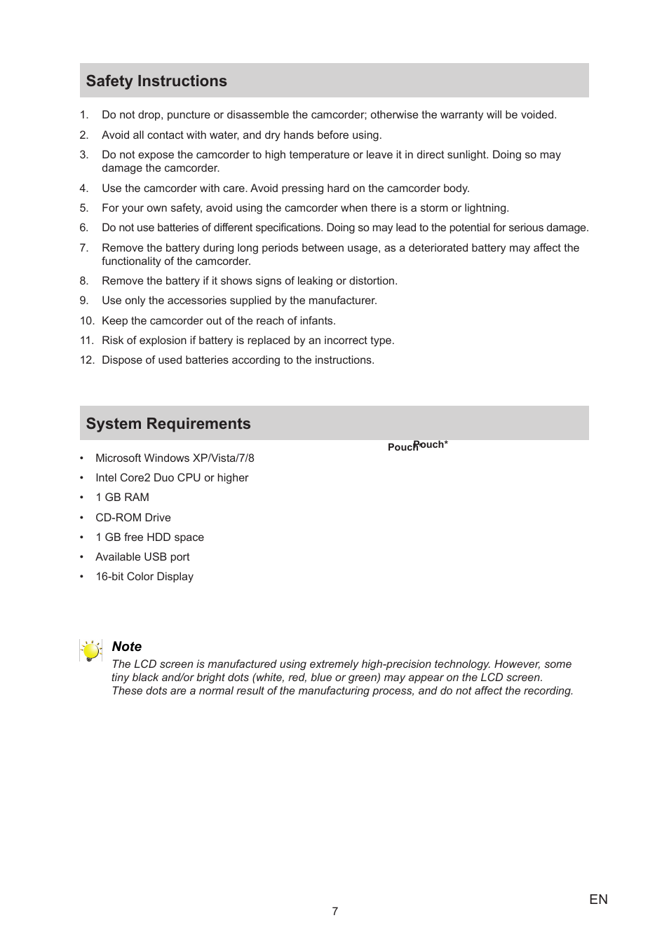 Safety instructions, System requirements, Safety instructions system requirements | Toshiba Camileo X150 User Manual | Page 7 / 47