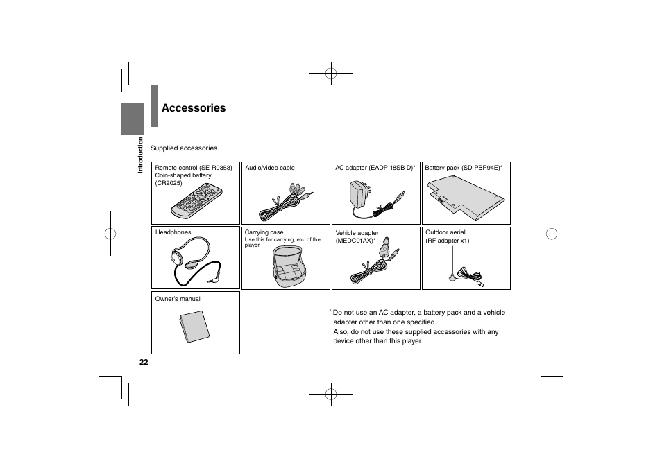 Accessories | Toshiba SDP94D User Manual | Page 22 / 100