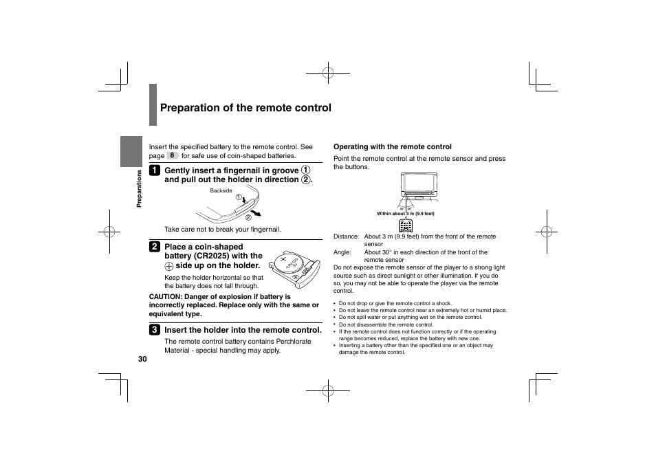 Preparation of the remote control | Toshiba SDP94D User Manual | Page 30 / 100