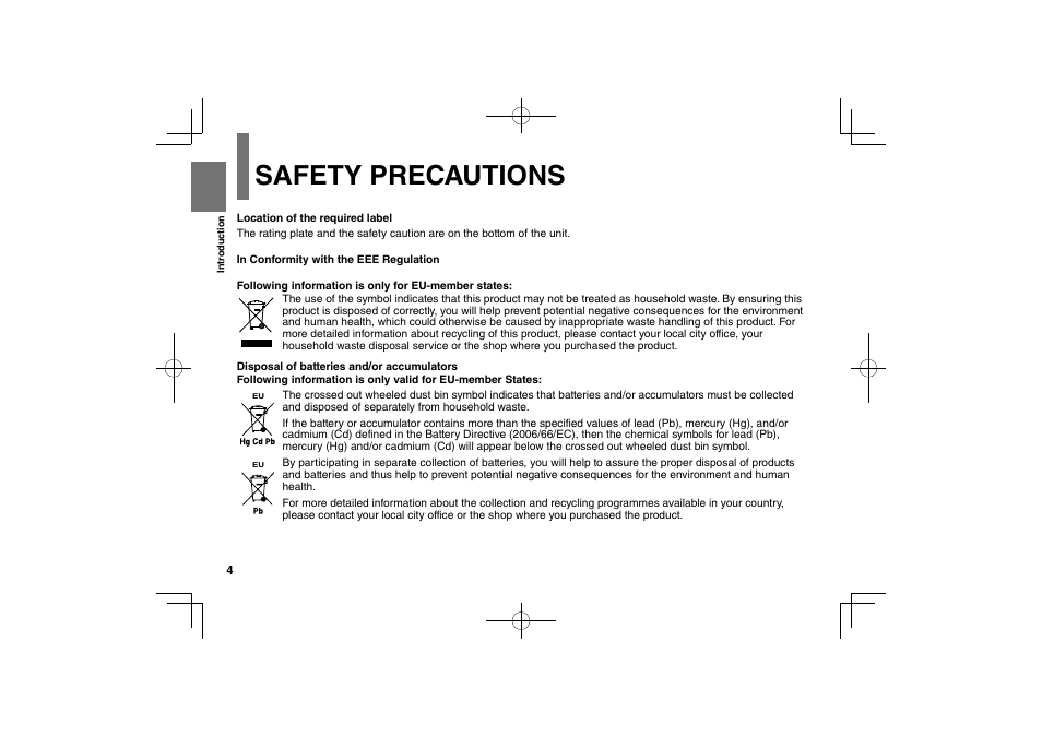 Safety precautions | Toshiba SDP94D User Manual | Page 4 / 100