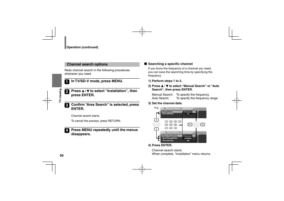Channel search options | Toshiba SDP94D User Manual | Page 50 / 100
